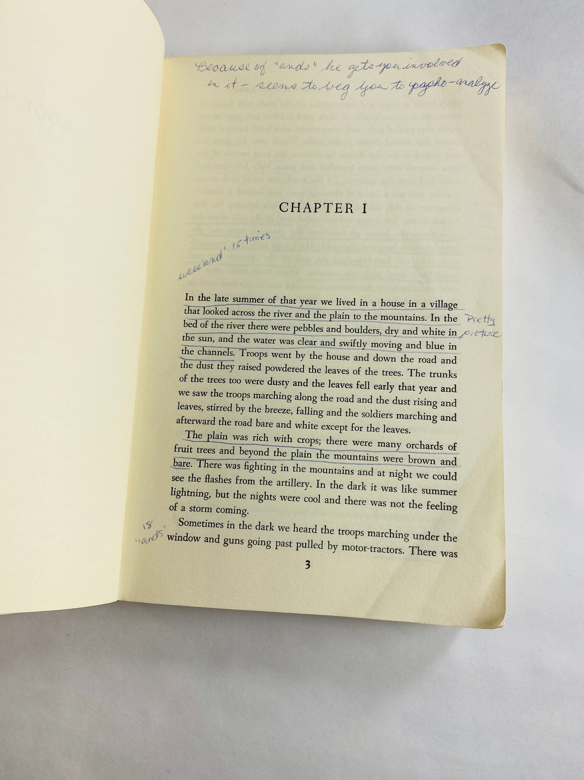 Ernest Hemingway Farewell to Arms vintage Scribner's Library vintage paperback book circa 1957 Heavily marked notes Please see pictures