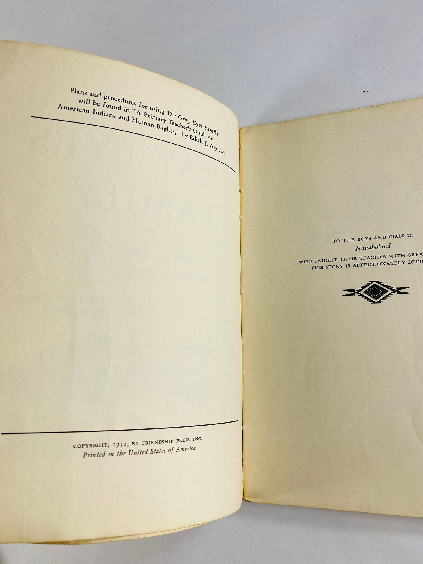 Gray Eyes Family vintage paperback book circa 1952 by Edith Agnew. Rare children's book about Native Americans.