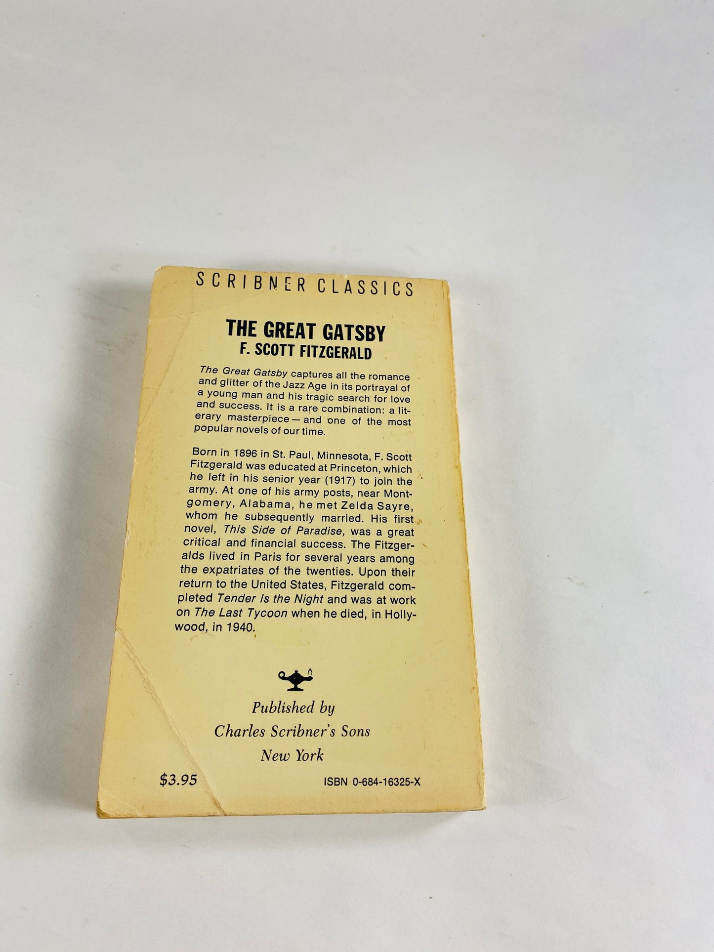 Great Gatsby by F Scott Fitzgerald. Vintage paperback book circa 1971. Scribner Library Classic. American literature! Book lover gift.