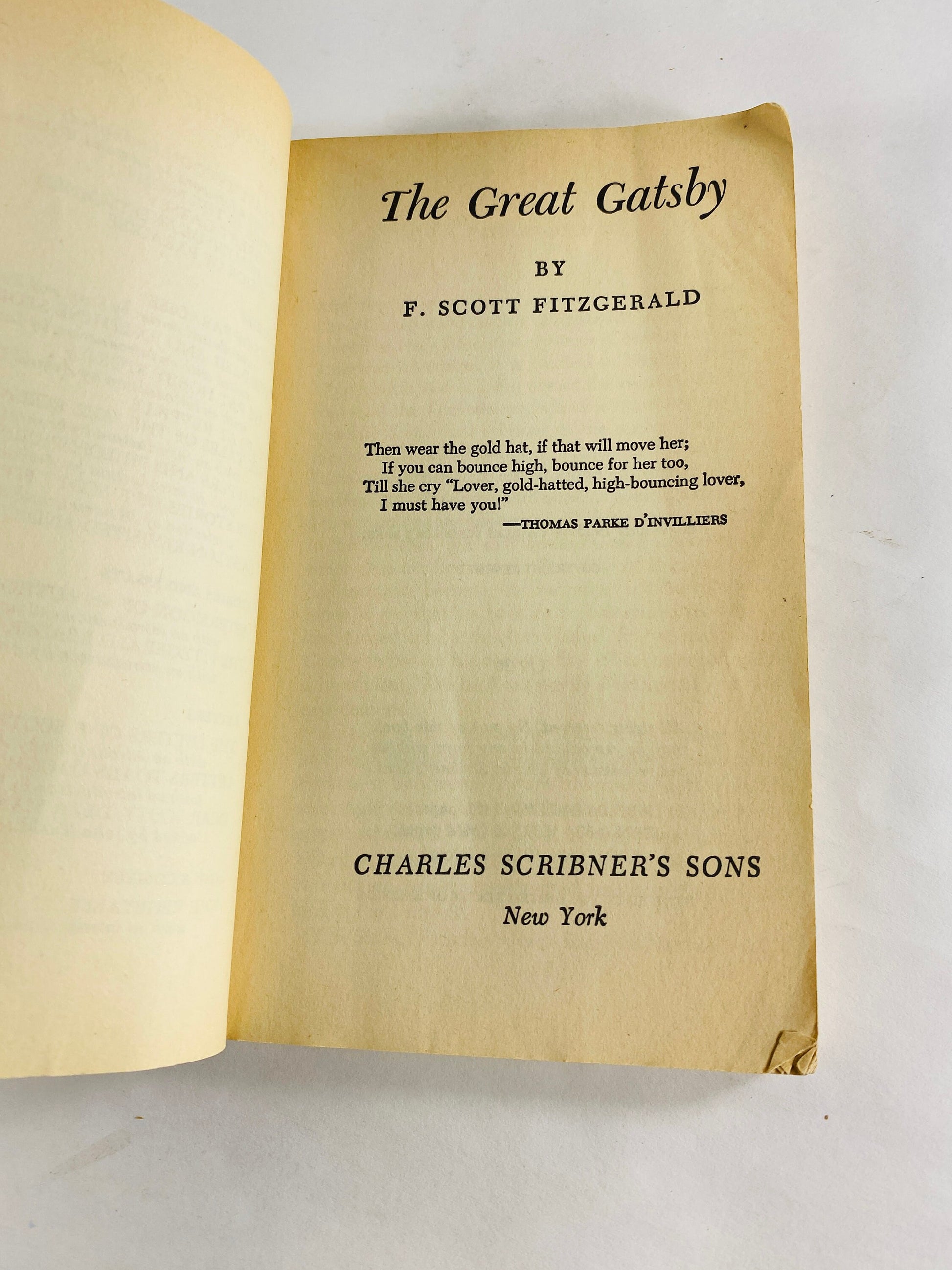 Great Gatsby by F Scott Fitzgerald. Vintage paperback book circa 1971. Scribner Library Classic. American literature! Book lover gift.