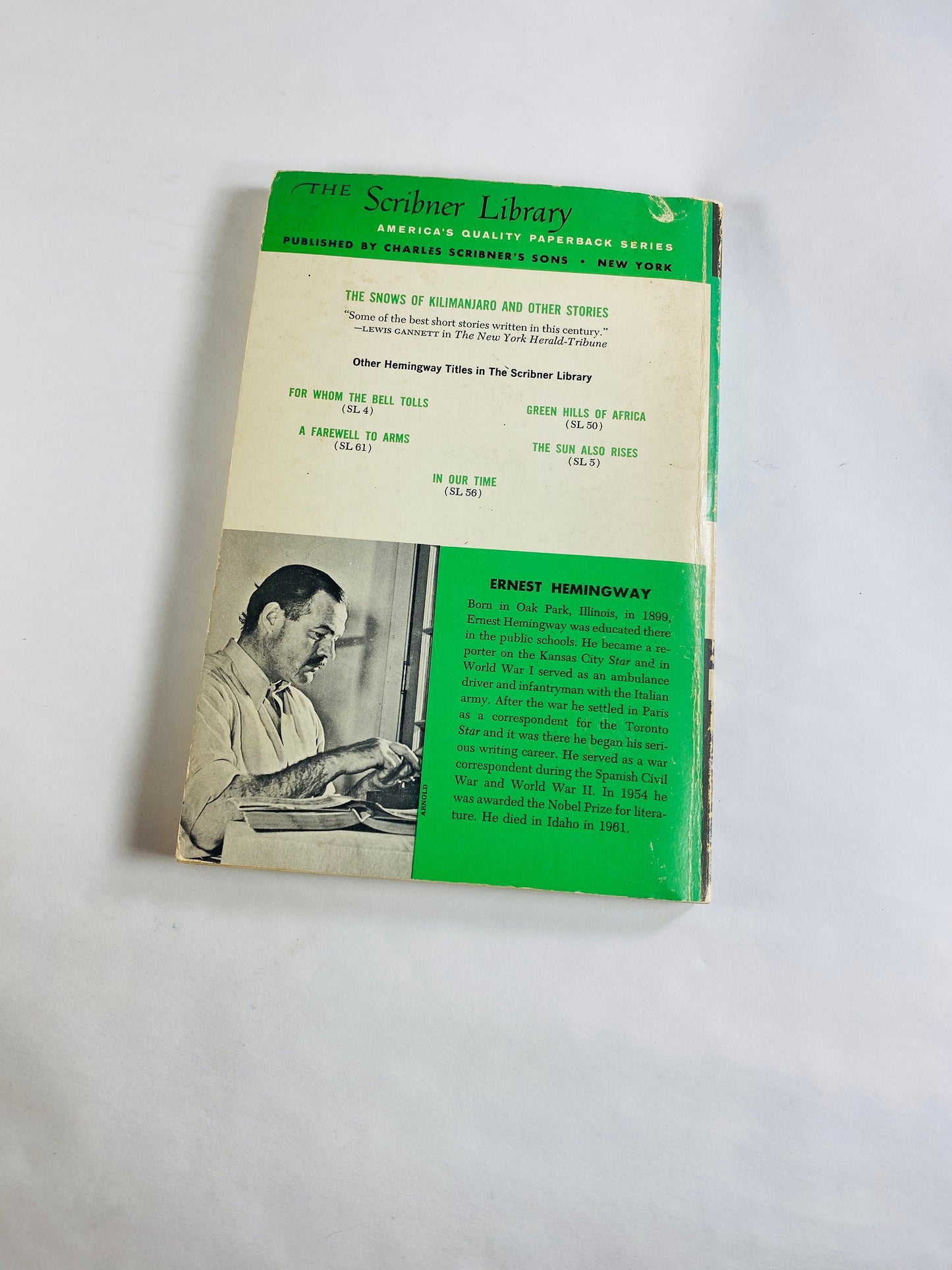 Ernest Hemingway Snows of Kilimanjaro vintage Scribner's Library vintage paperback book circa 1957 Heavily marked notes Please see pictures