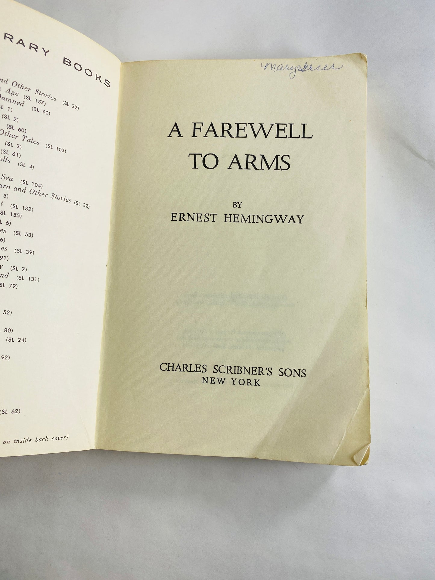 Ernest Hemingway Farewell to Arms vintage Scribner's Library vintage paperback book circa 1957 Heavily marked notes Please see pictures