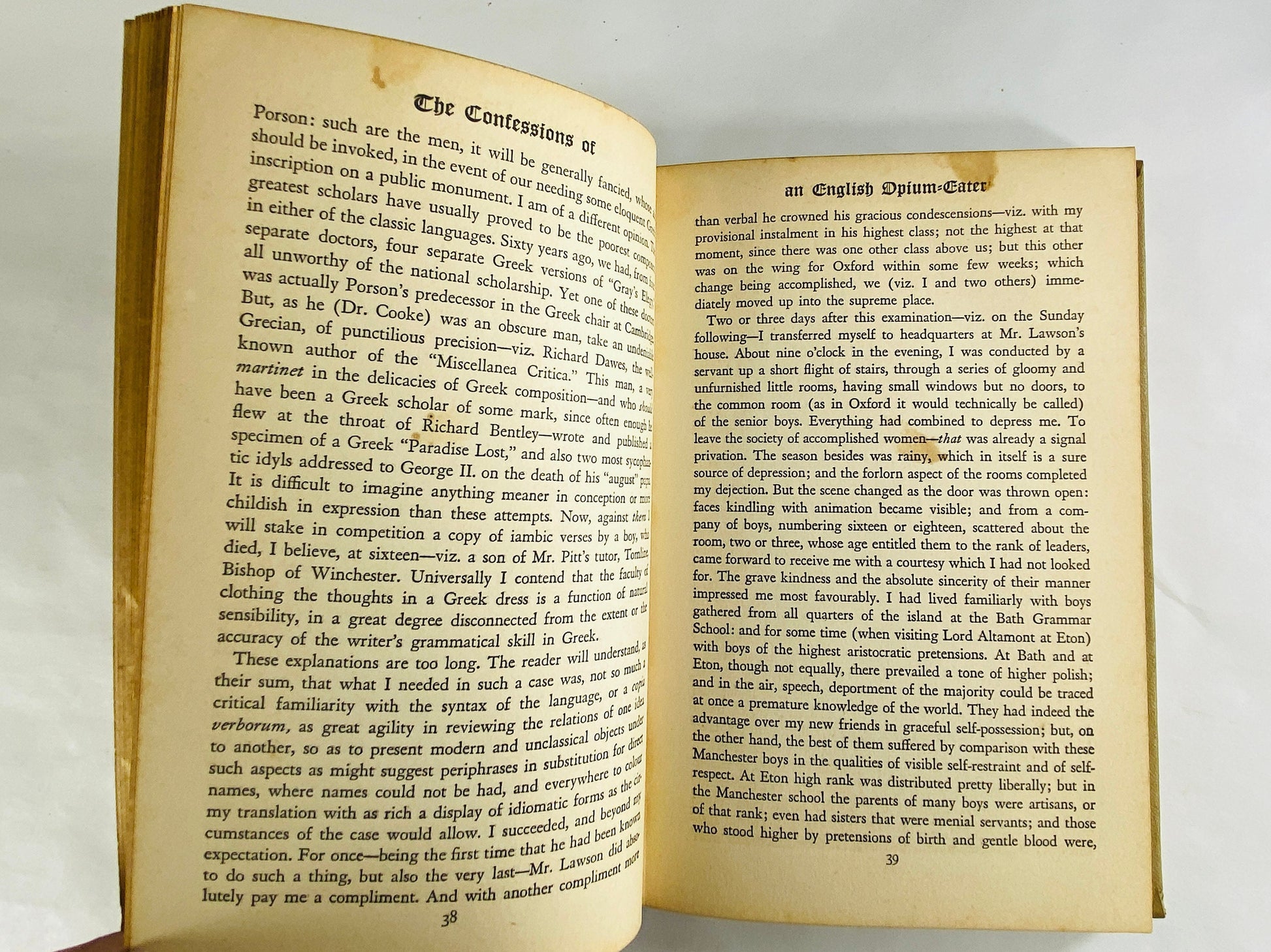 Confessions of an English Opium-Eater vintage book by Thomas De Quincey circa 1932