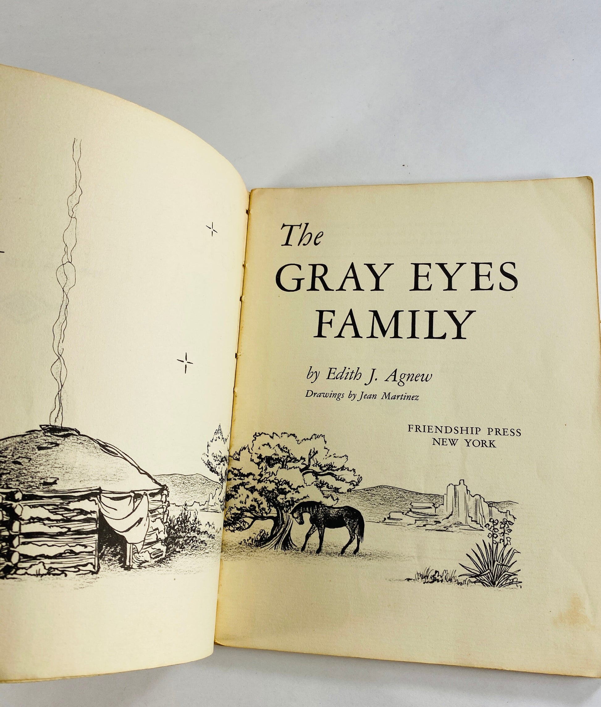 Gray Eyes Family vintage paperback book circa 1952 by Edith Agnew. Rare children's book about Native Americans.