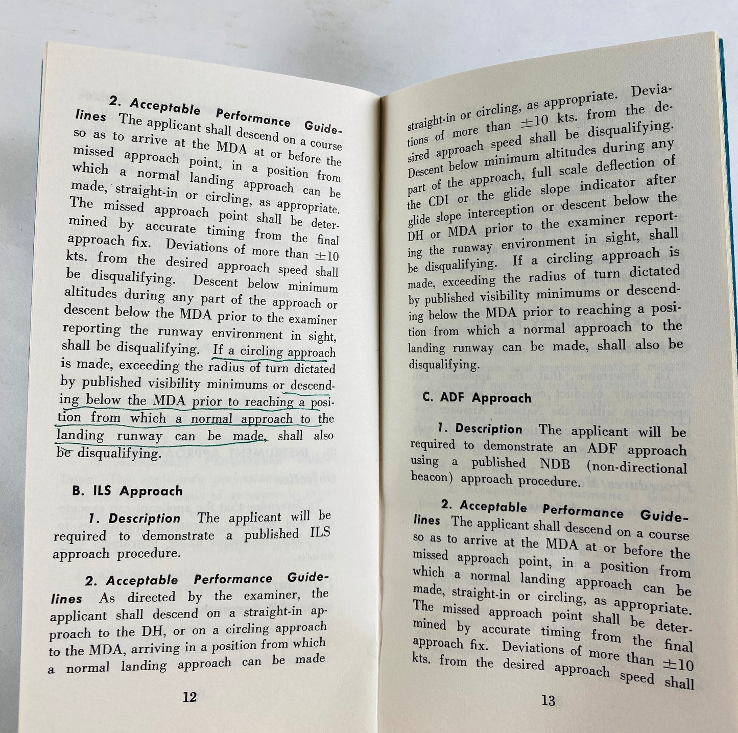 1976 vintage Instrument Pilot Flight Test Guide airline aircraft navigation FAA US Department of Transportation Federal Aviation
