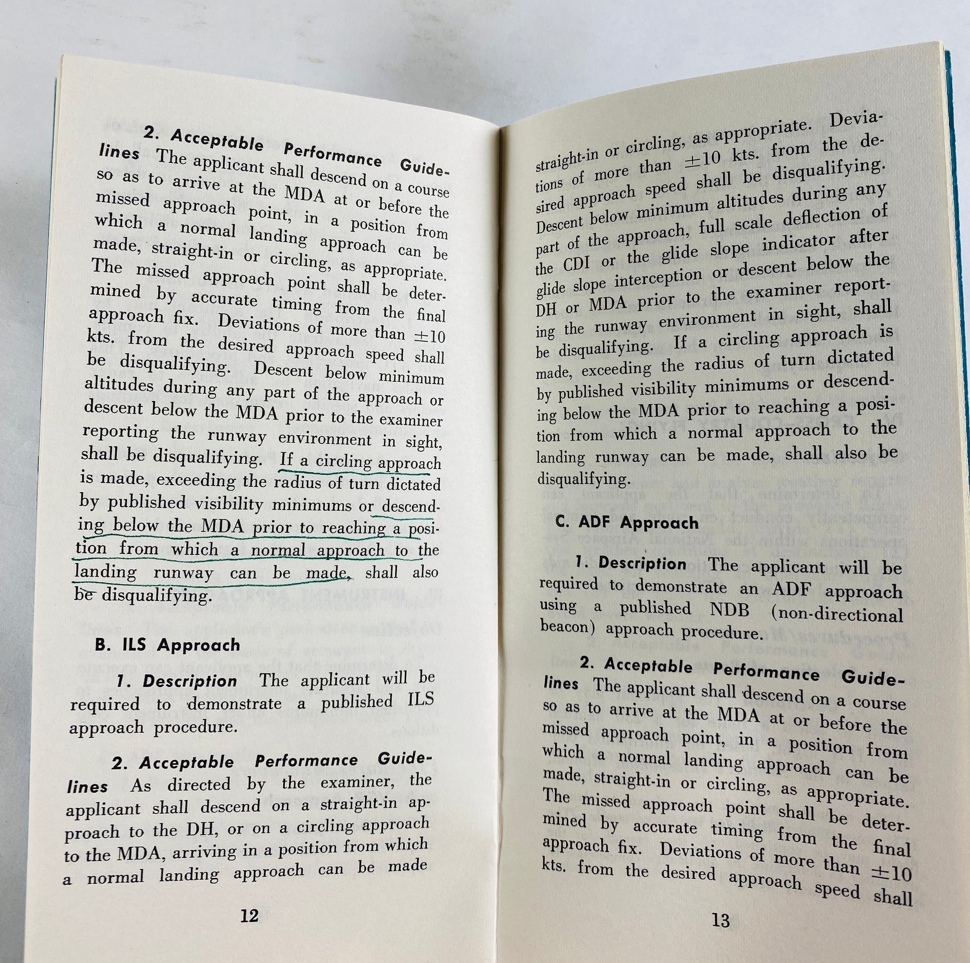 1976 vintage Instrument Pilot Flight Test Guide airline aircraft navigation FAA US Department of Transportation Federal Aviation