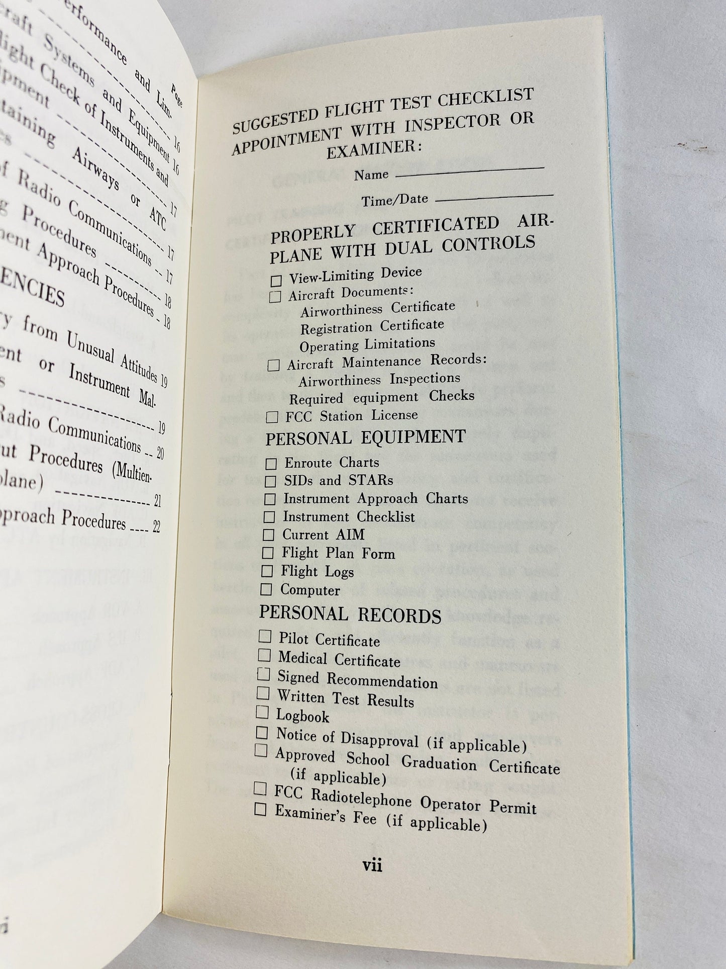 1976 vintage Instrument Pilot Flight Test Guide airline aircraft navigation FAA US Department of Transportation Federal Aviation