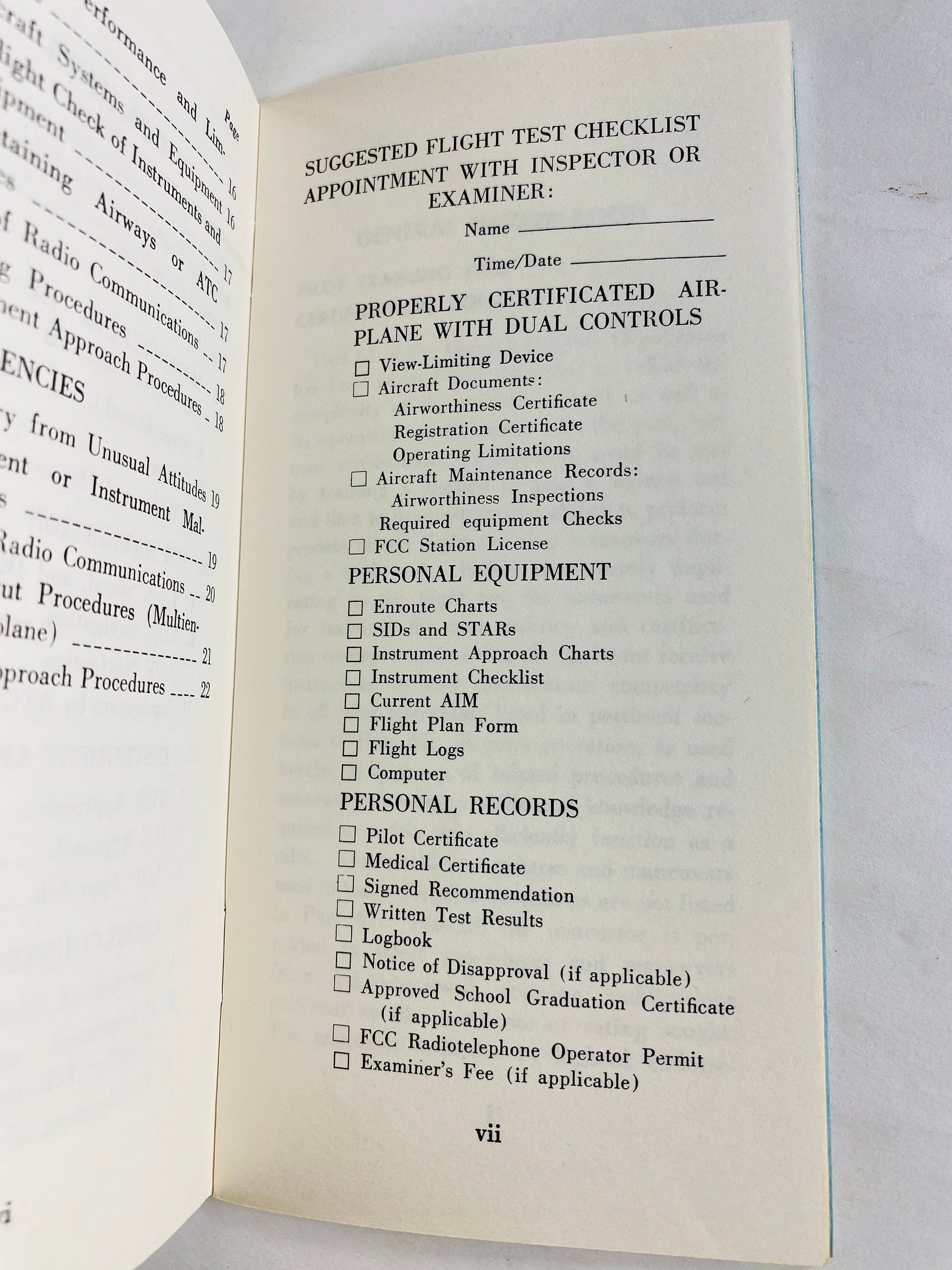 1976 vintage Instrument Pilot Flight Test Guide airline aircraft navigation FAA US Department of Transportation Federal Aviation
