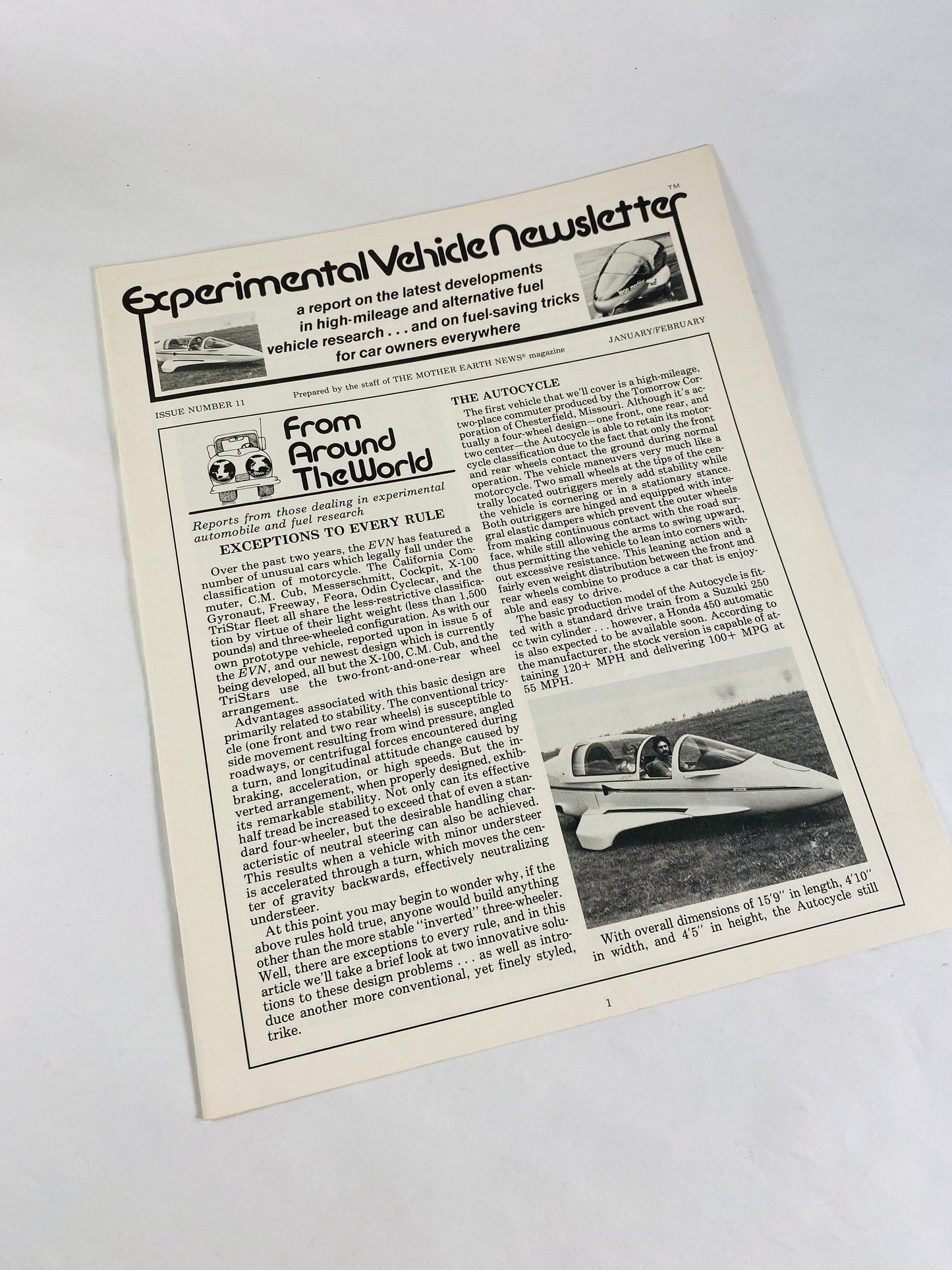 1981 Experimental Vehicle vintage newsletter by Mother Earth News Hyrid Hints, alternative fuels,