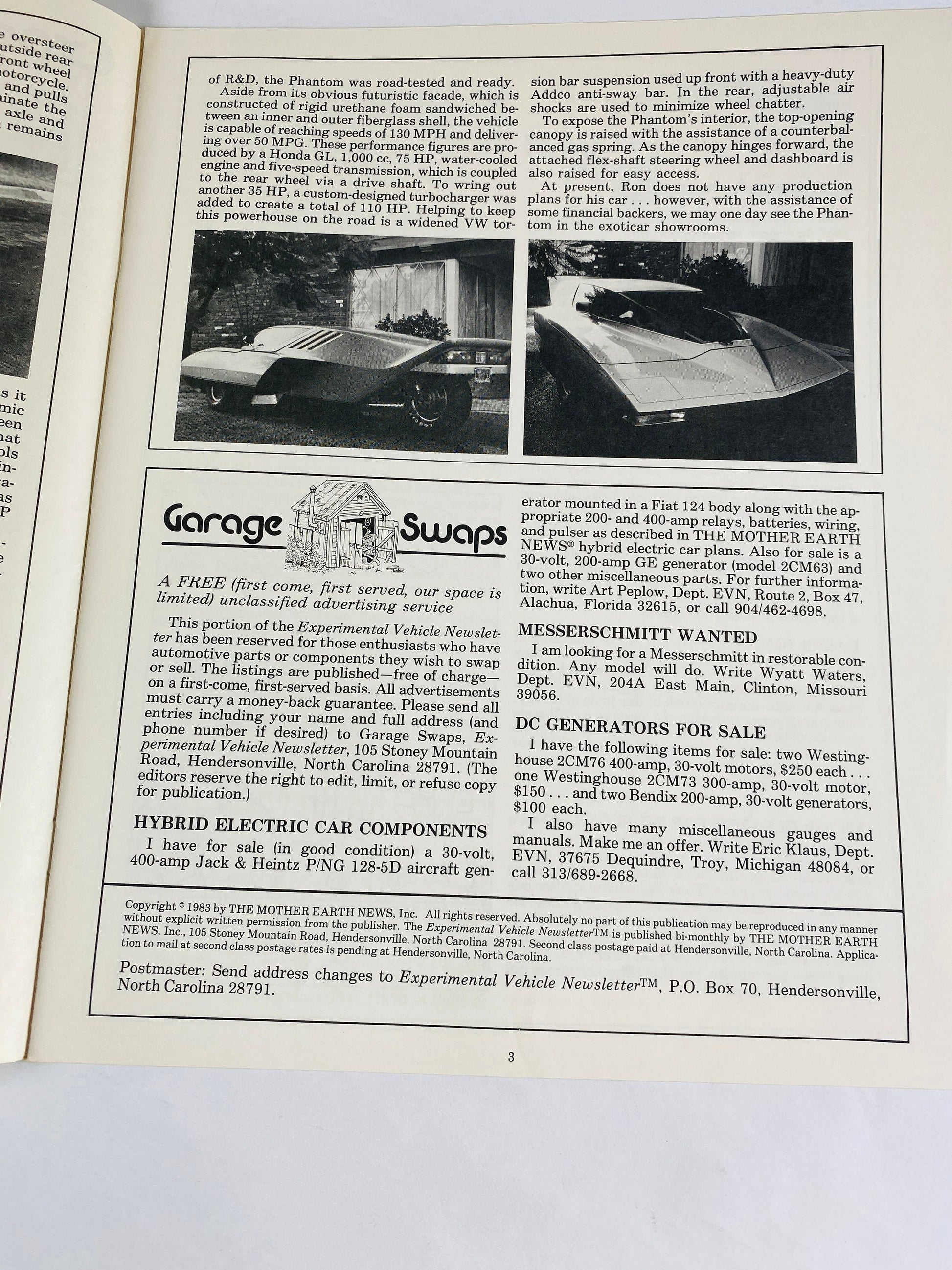 1981 Experimental Vehicle vintage newsletter by Mother Earth News Hyrid Hints, alternative fuels,