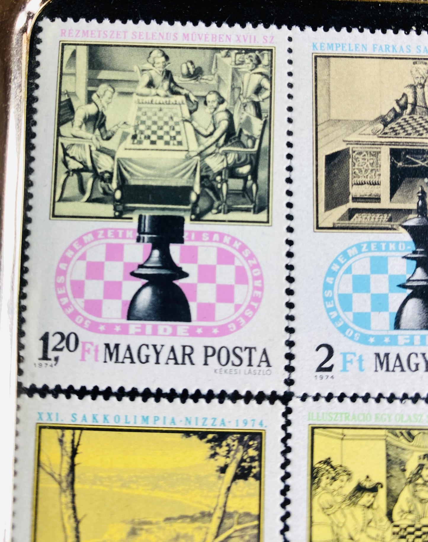 Vintage Chess Magyar Posta stamps from Hungary circa 1991 home decor framed postage stamps Collectible bookshelf gift vintage chess lover