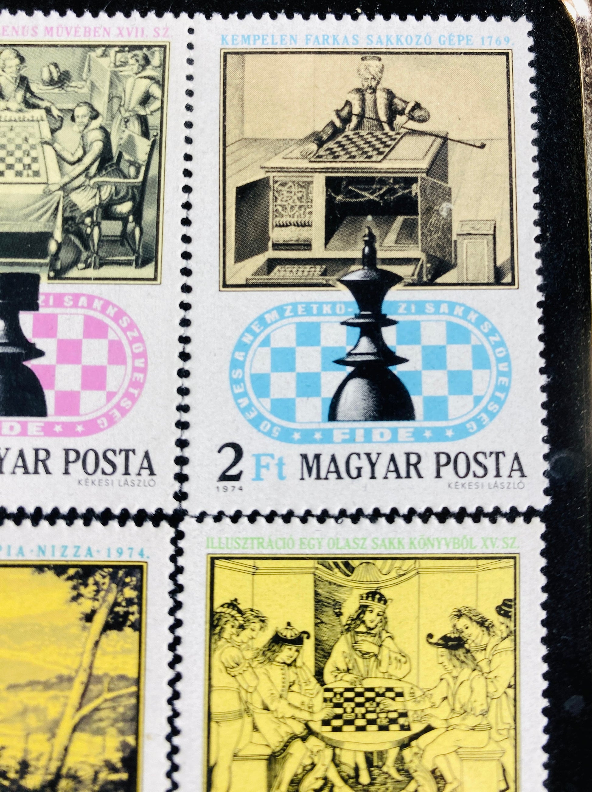 Vintage Chess Magyar Posta stamps from Hungary circa 1991 home decor framed postage stamps Collectible bookshelf gift vintage chess lover