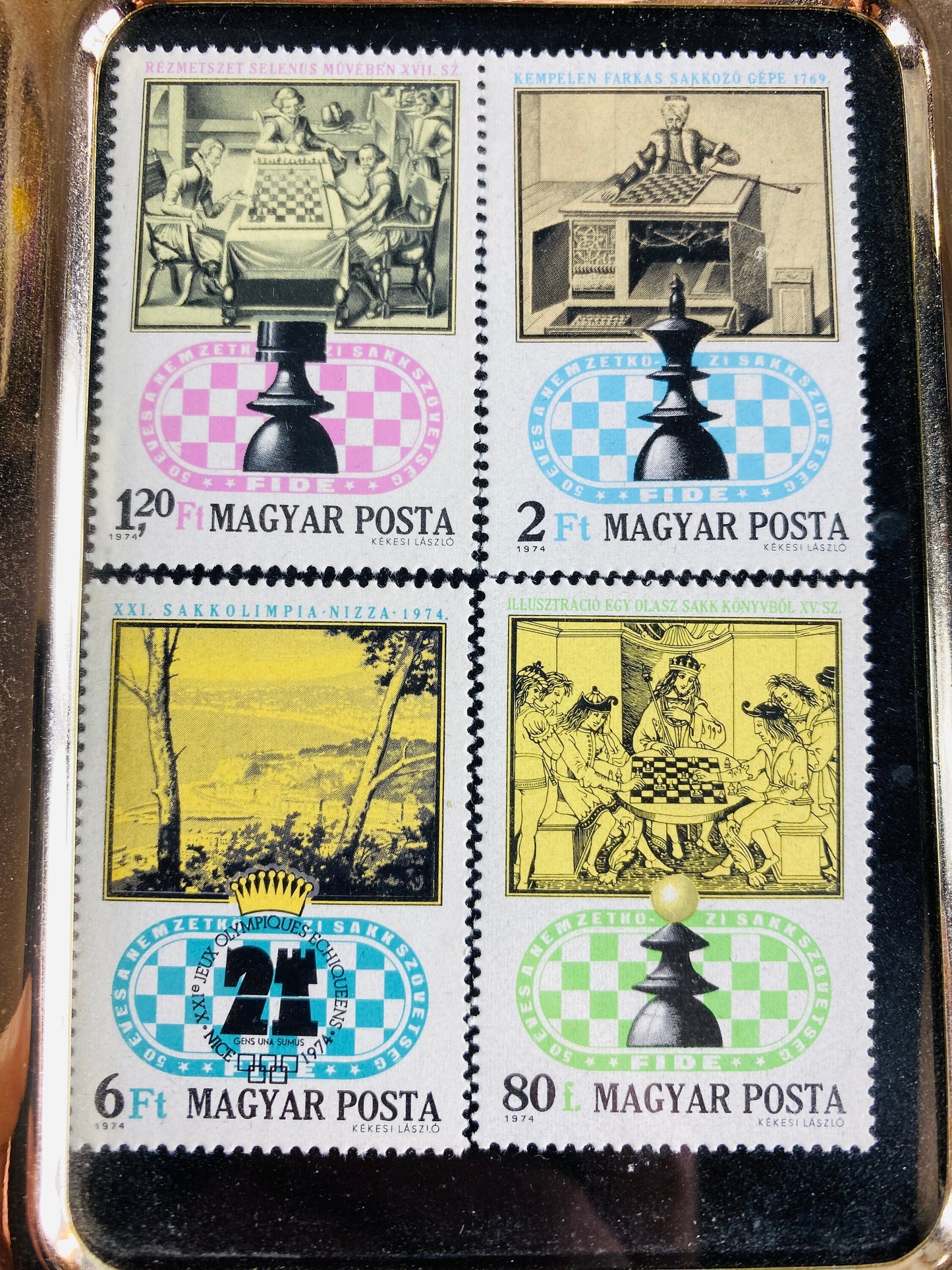 Vintage Chess Magyar Posta stamps from Hungary circa 1991 home decor framed postage stamps Collectible bookshelf gift vintage chess lover