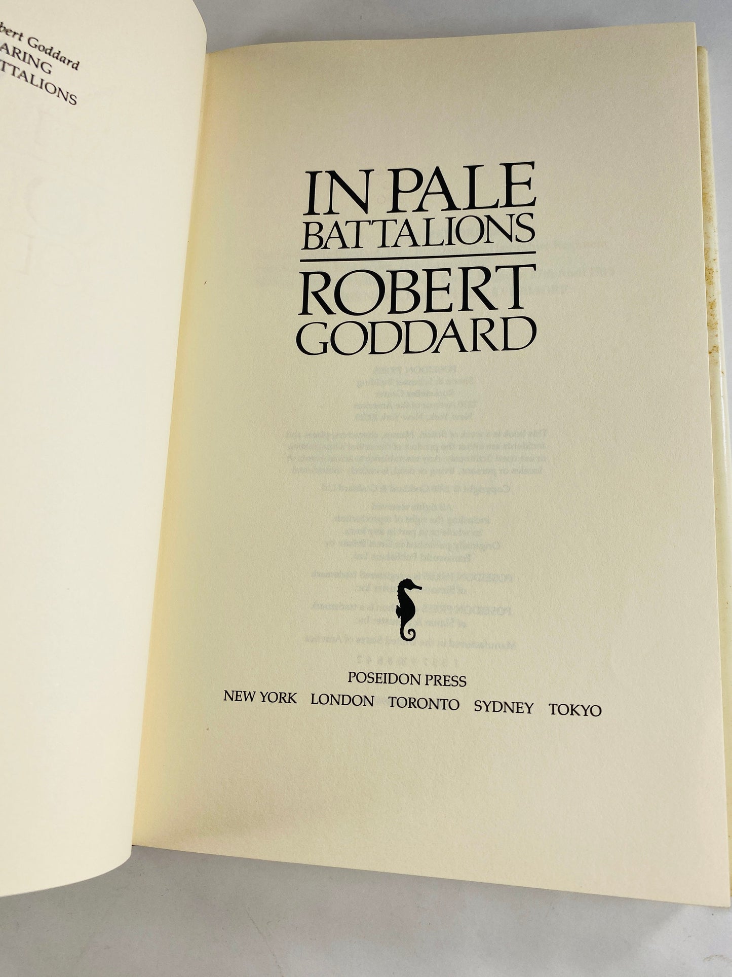 In 1988 Pale Battalions vintage book Robert Goddard FIRST EDITION about the Great War and a woman's longing to know about her parents' death