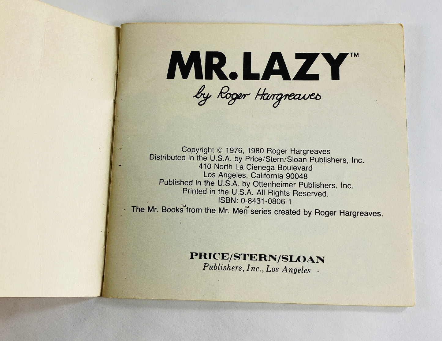 Mr. Lazy Mr Men vintage paperback book by Roger Hargreaves circa 1980 Children's books.