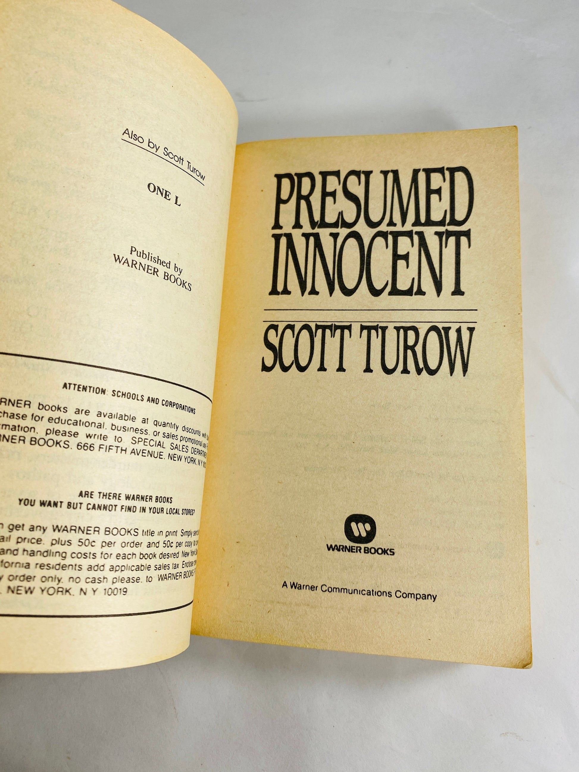 Presumed Innocent vintage paperback book by Scott Turow circa 1987 legal thriller about betrayal, obsession and murder