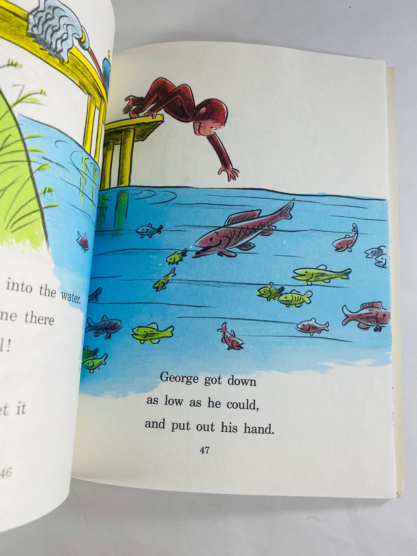 1971 Curious George Flies a Kite Vintage Scholastic paperback book by HA Rey Elementary school reader home decor