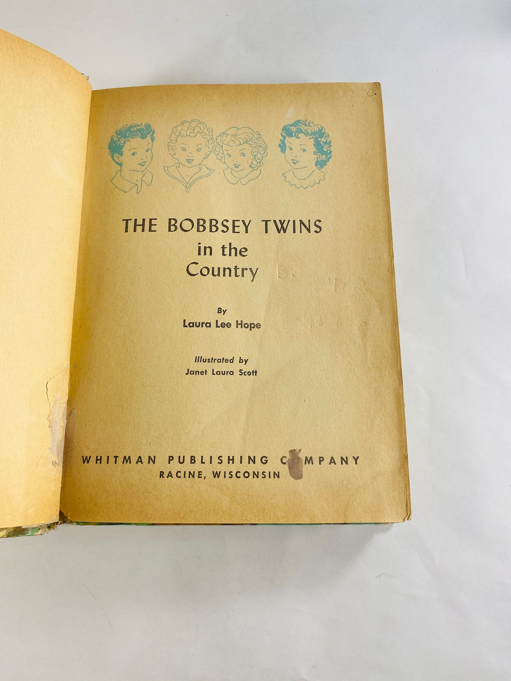 Bobbsey Twins in the Country Vintage Book circa 1953 by Laura Lee Hope. Whitman series Nancy Drew POOR Condition