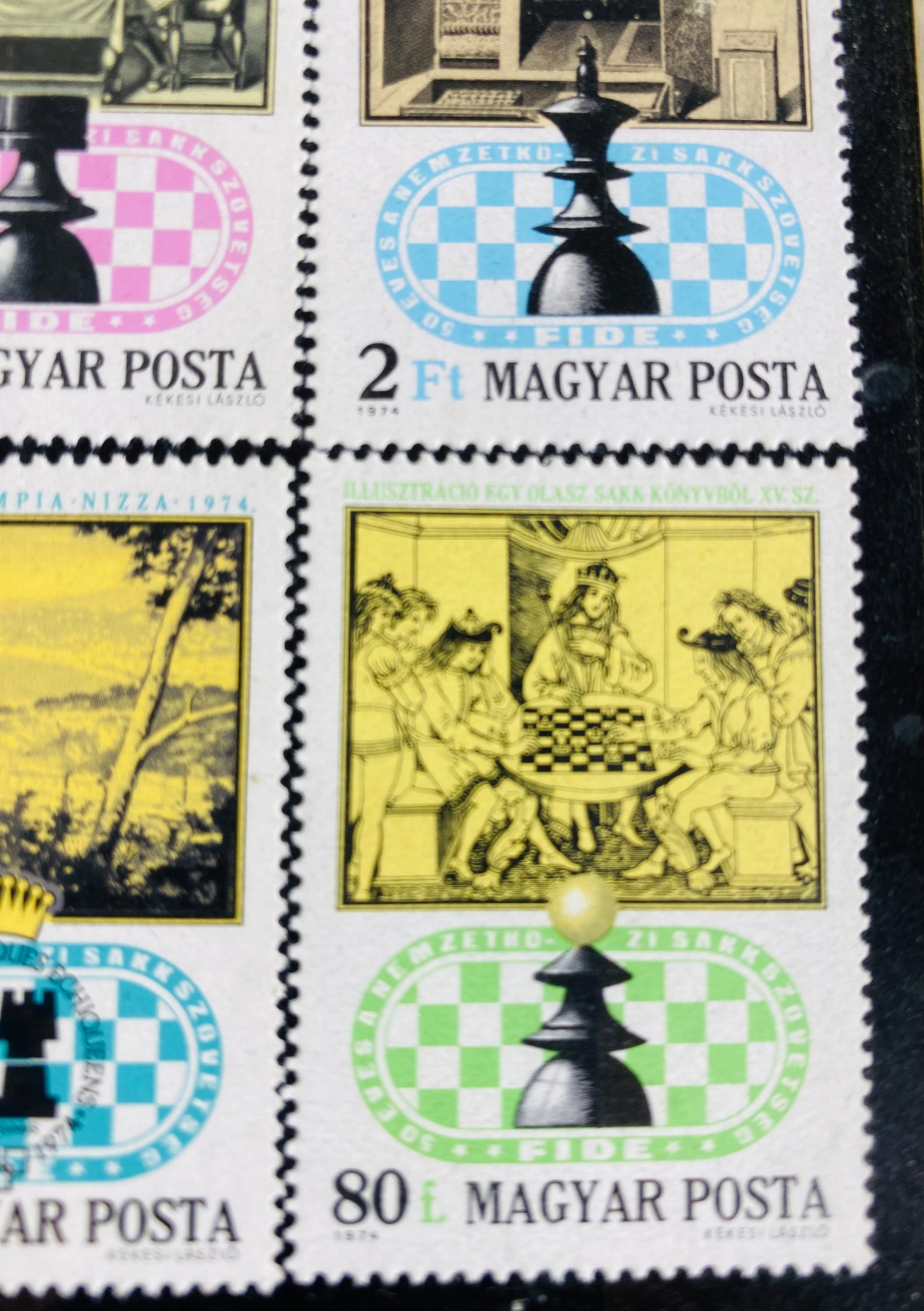 Vintage Chess Magyar Posta stamps from Hungary circa 1991 home decor framed postage stamps Collectible bookshelf gift vintage chess lover