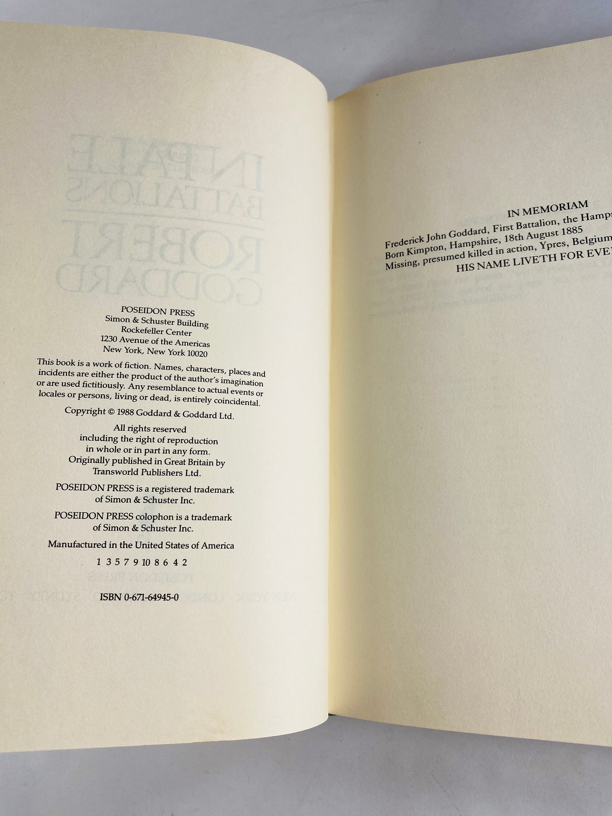 In 1988 Pale Battalions vintage book Robert Goddard FIRST EDITION about the Great War and a woman's longing to know about her parents' death