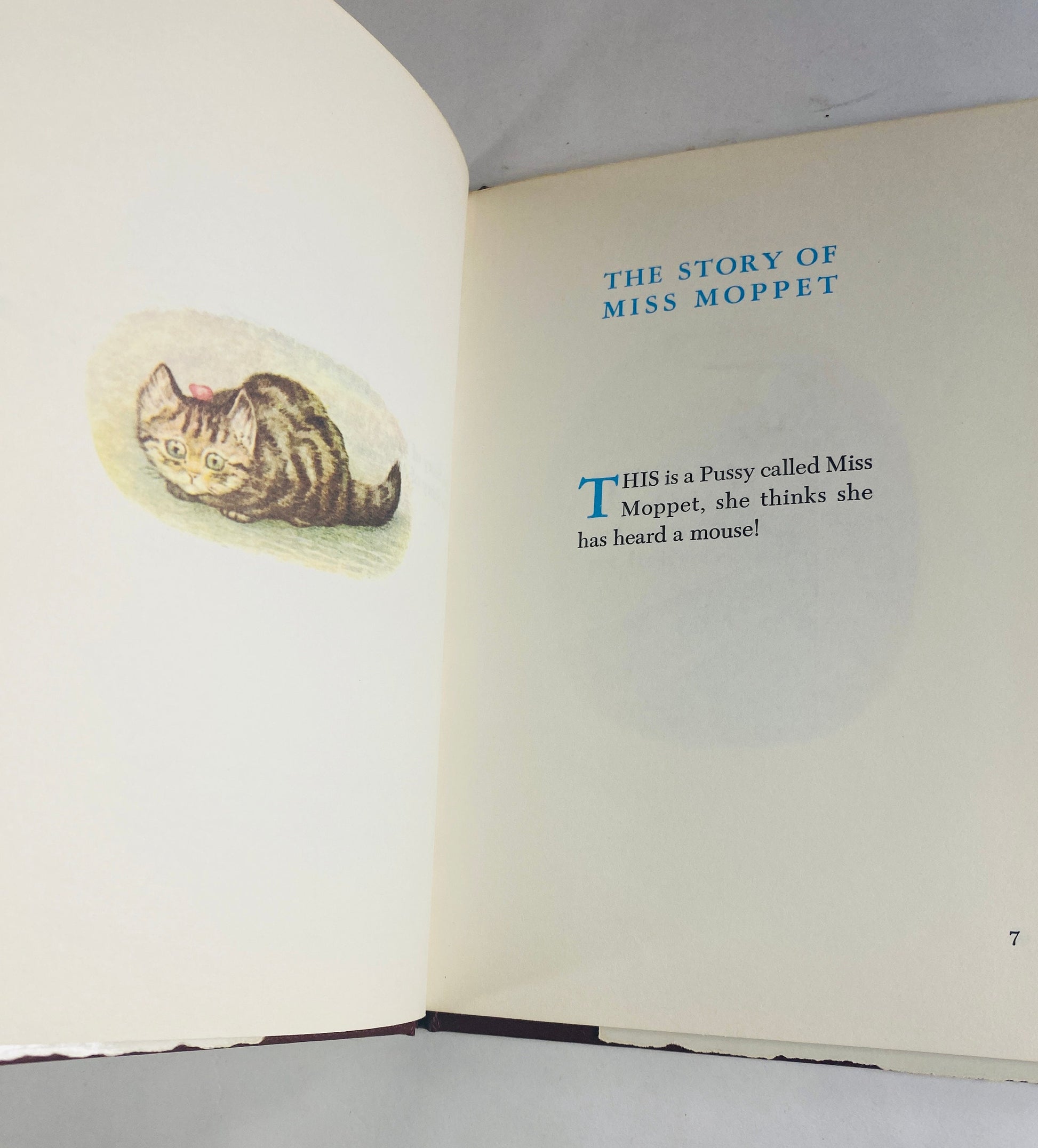 Story of Miss Moppet and a Fierce Bad Rabbit by Beatrix Potter vintage children's book circa 1987. Tale of Peter Rabbit.