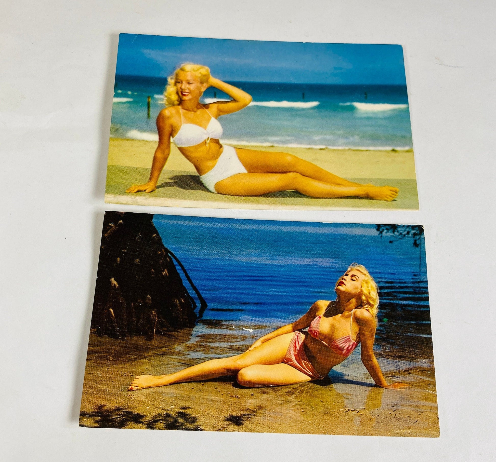 1960s Vintage Pinup Risqué sun bathing blonde beauty Bikini Girl postcard lot B Amadeus Rubel & Hannau Marilyn Monroe look alike