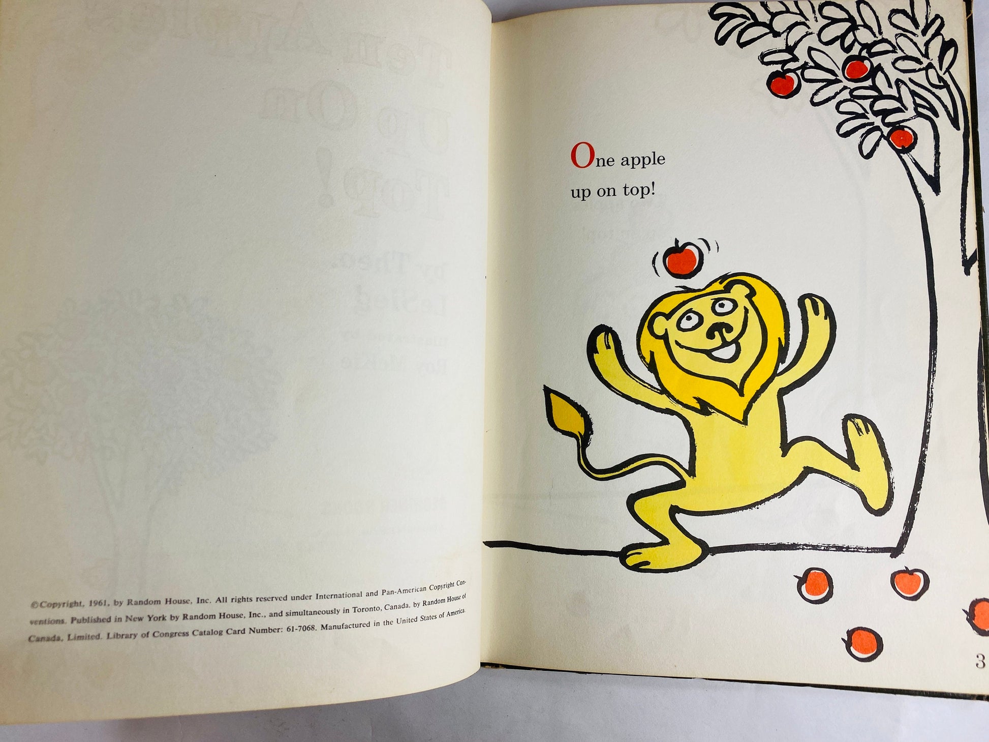 Ten Apples Up on Top vintage Dr Seuss book circa 1961 by Theodor Geisel collectible children's book early beginning reader BCE