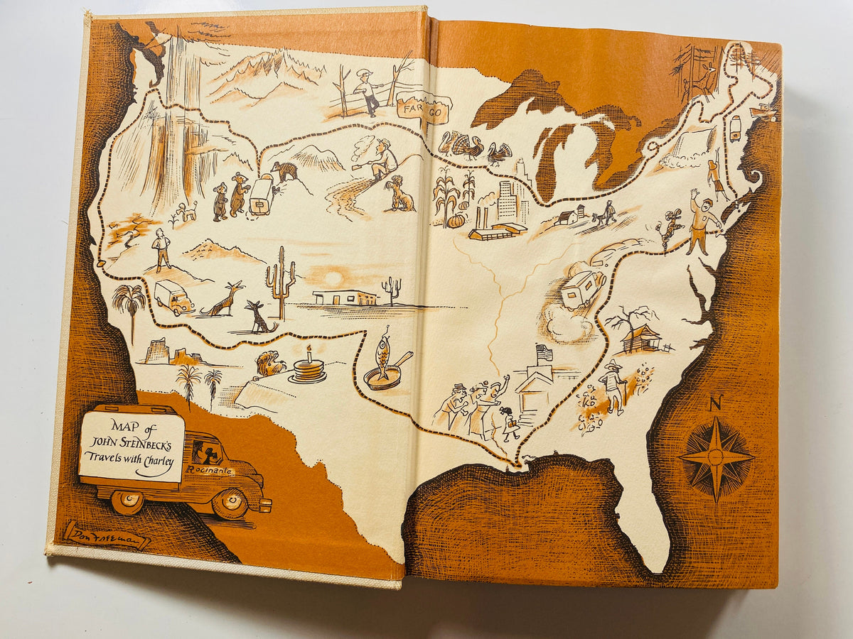 Travels with Charley by John Steinbeck EARLY PRINTING vintage book circa 1962 Story of a man and his dog on a journey Gift for Dog Mom Dad