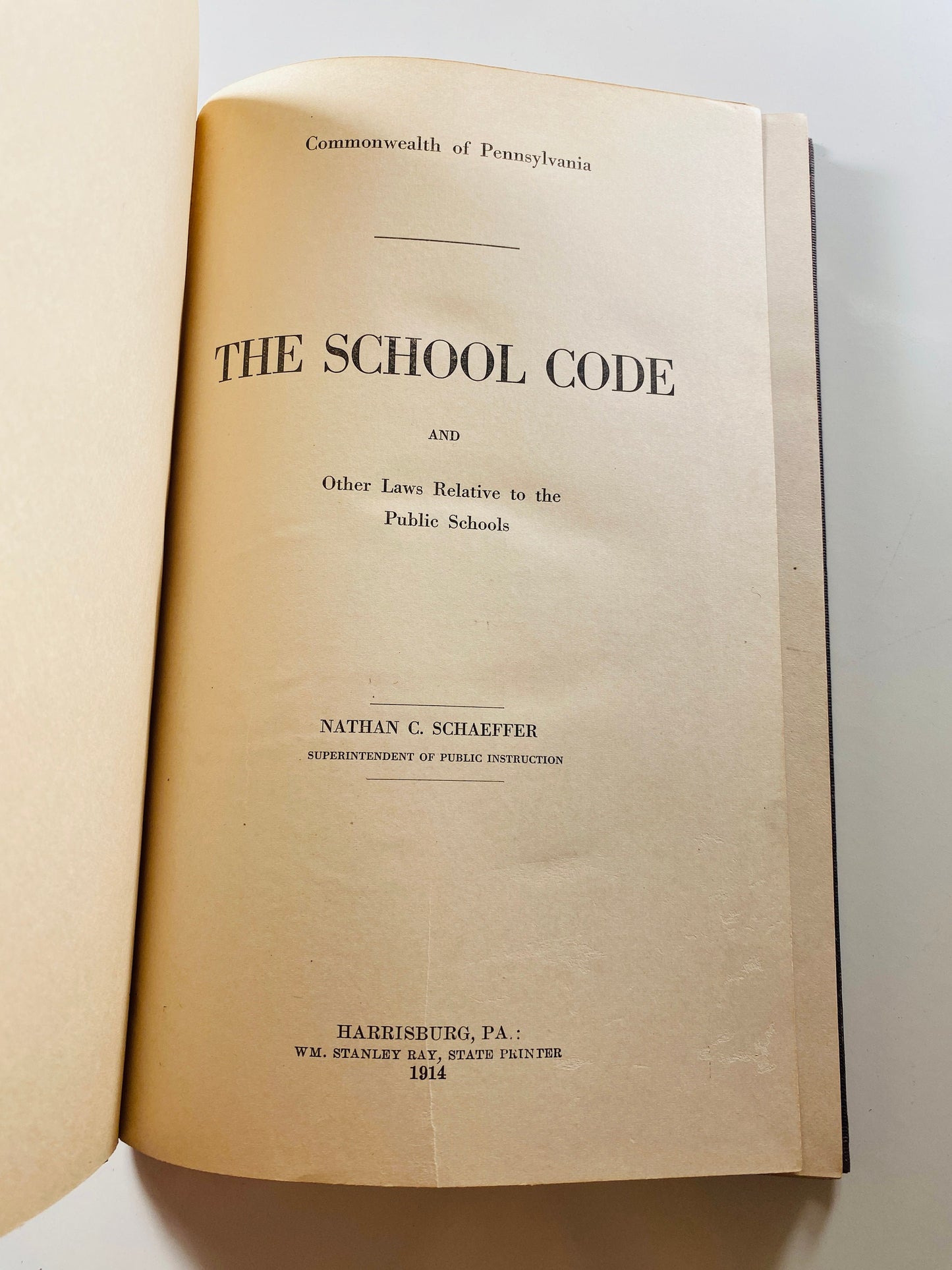 Antique Pennsylvania Public School Laws book circa 1913 by Nathan Schaeffer FIRST EDITION Beautiful vintage book decor history