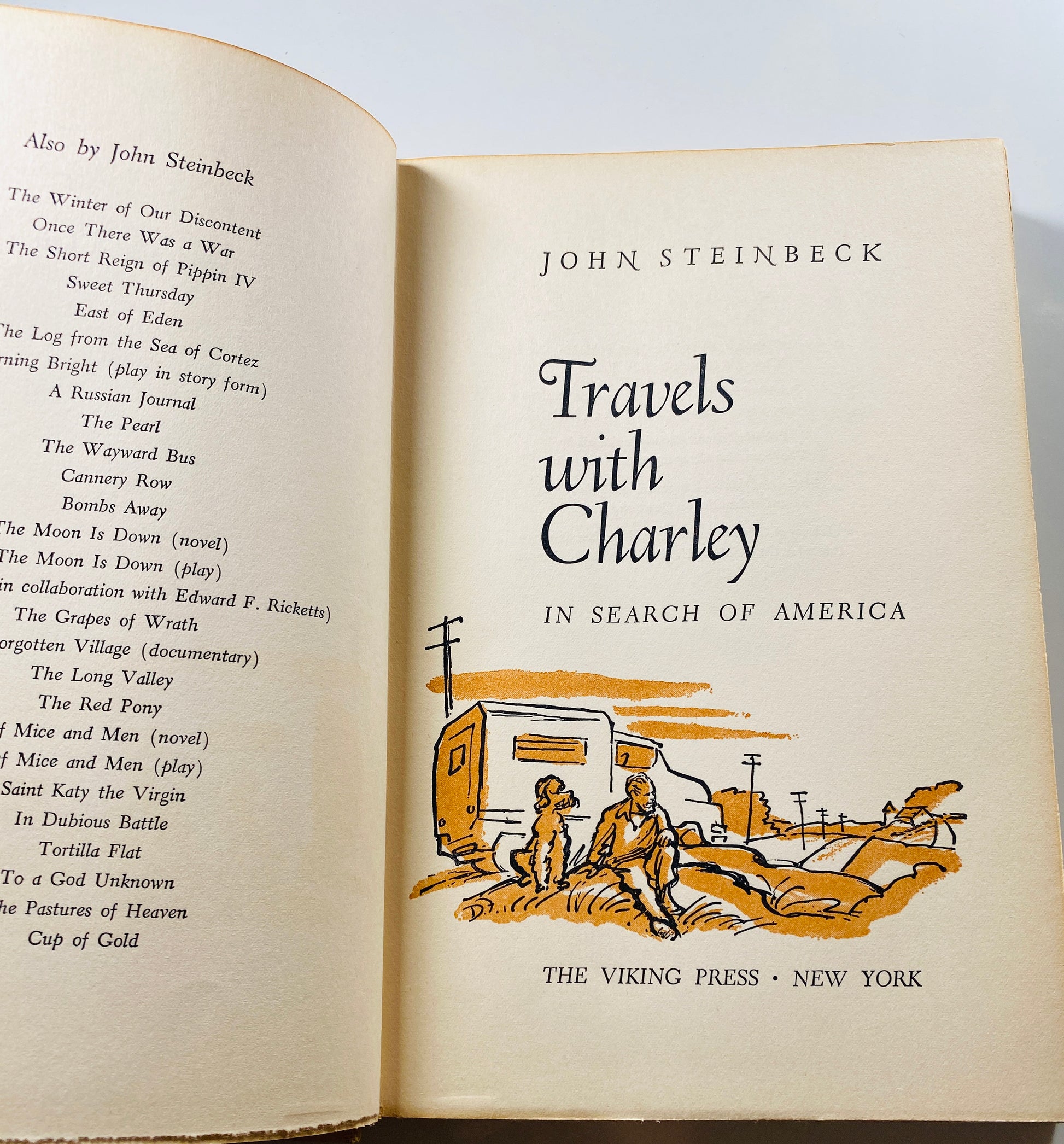 Travels with Charley by John Steinbeck EARLY PRINTING vintage book circa 1962 White home decor. Story of a man and his dog on a journey