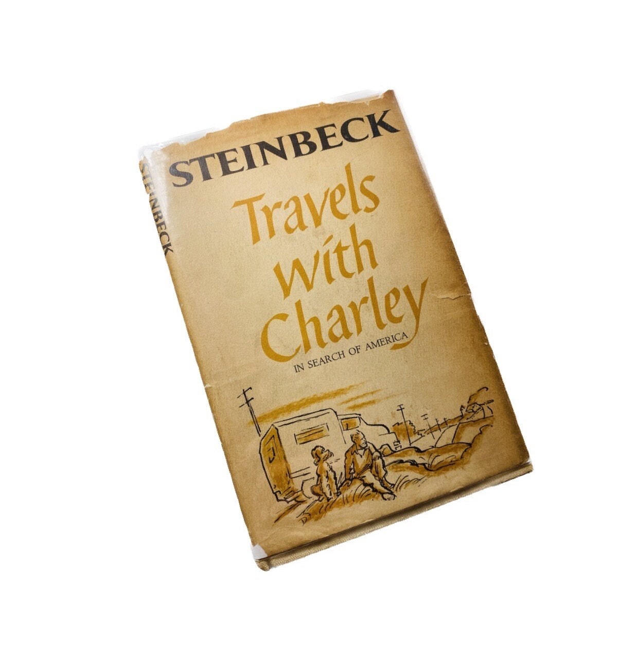 Travels with Charley by John Steinbeck EARLY PRINTING vintage book circa 1962 White home decor. Story of a man and his dog on a journey