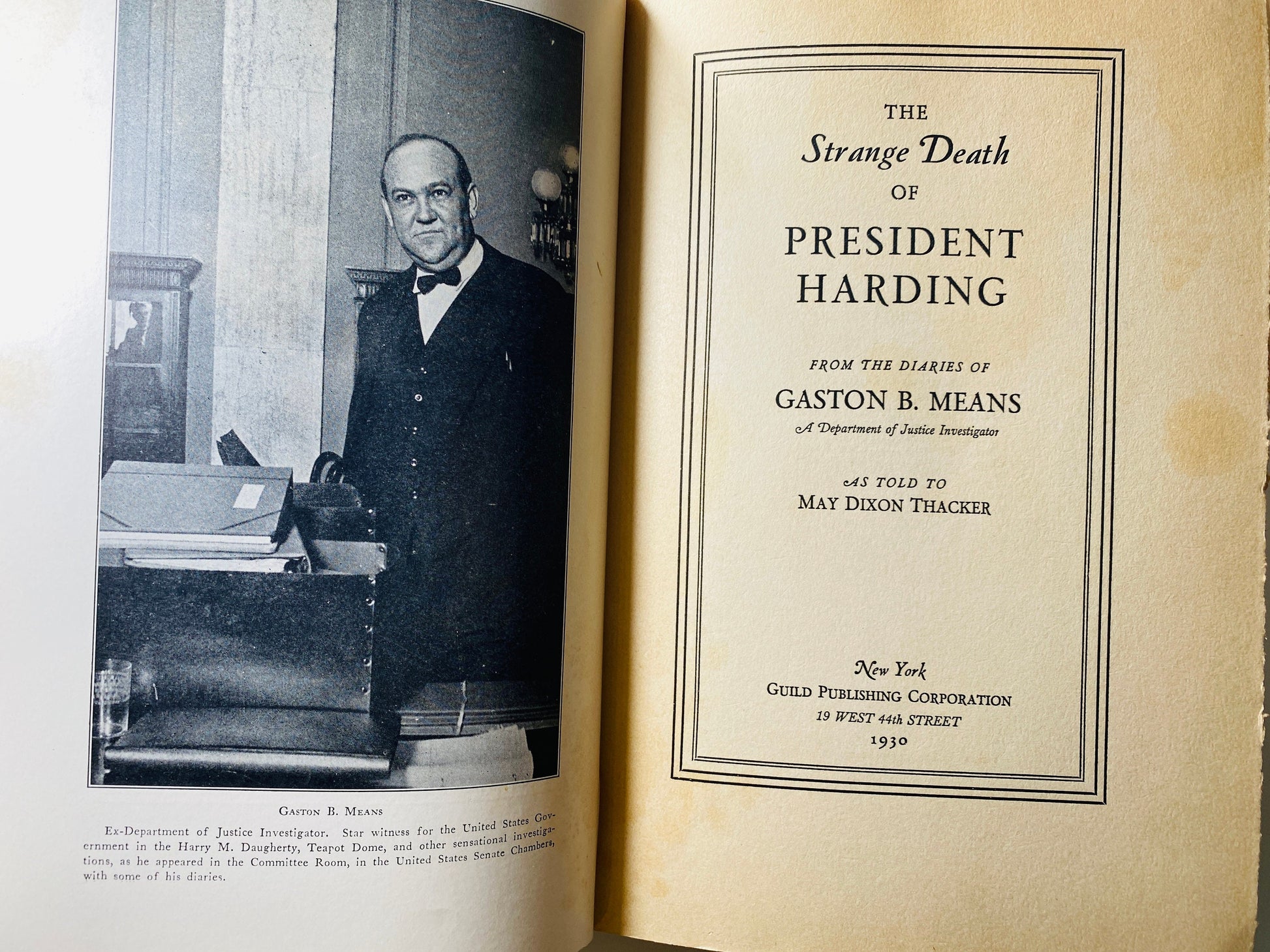 Strange Death of President Harding vintage book from The Diaries Of Gaston B Means circa 1930 Rare Collectible gift