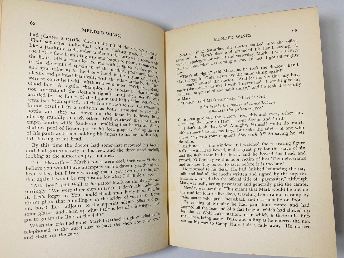 Mended Wings by Turnbull FIRST EDITION vintage book circa 1943. Story about true Christian friendship and romance Yellow decor