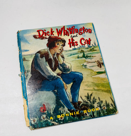 Dick Wittington and his cat Vintage Bonnie book circa 1953 Cat lover, pet lover gift. Blue decor stocking stuffer.