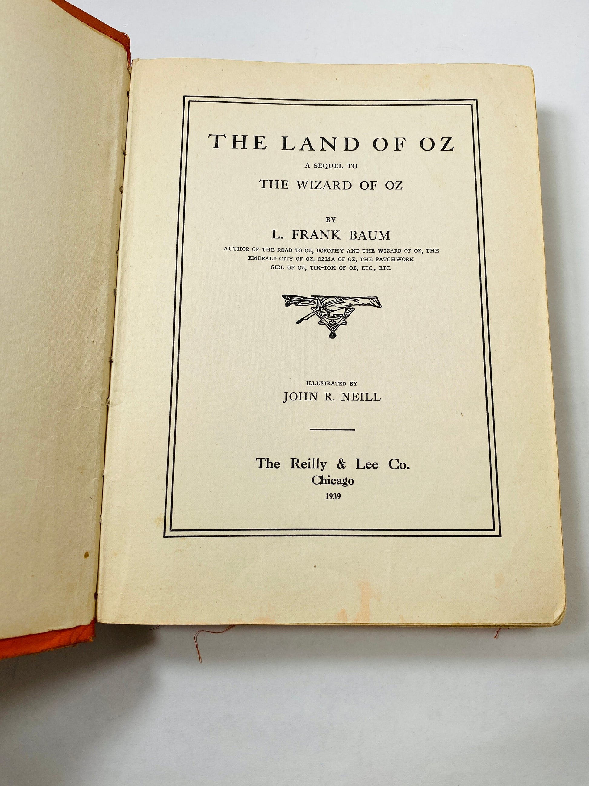 Land of Oz by Frank Baum vintage book circa 1939 Magical tale of adventure and love in the Land of Oz. Reilly & Lee Co. John R Neill