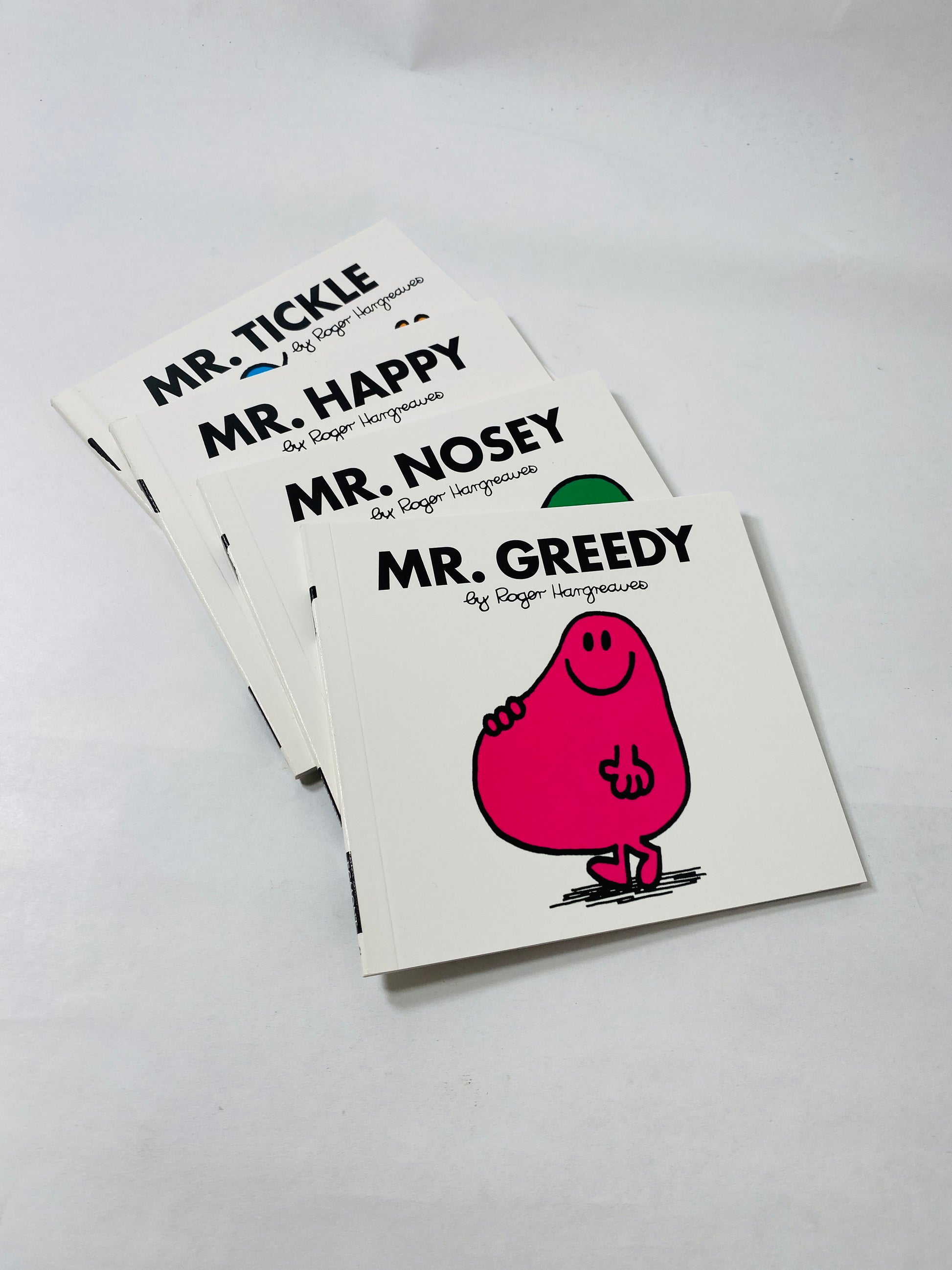 Mr. Lazy Mr Men vintage paperback books by Roger Hargreaves circa 1990 Children's books Christmas stocking stuffer Greedy Nosey Happy Tickle