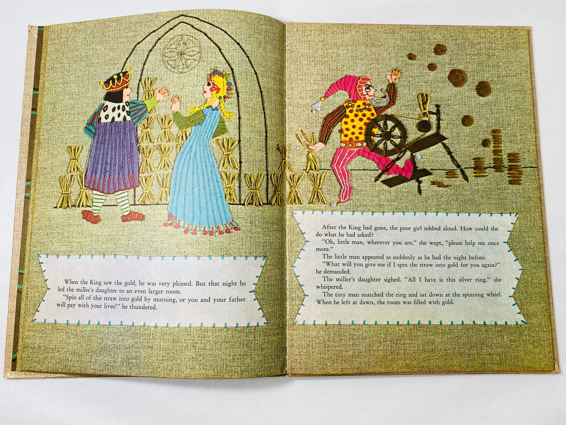 HUGE Rumplestiltskin FIRST Edition Vintage children's book circa 1968 Giant Whitman Book with stitchery by Virginia Tiffany