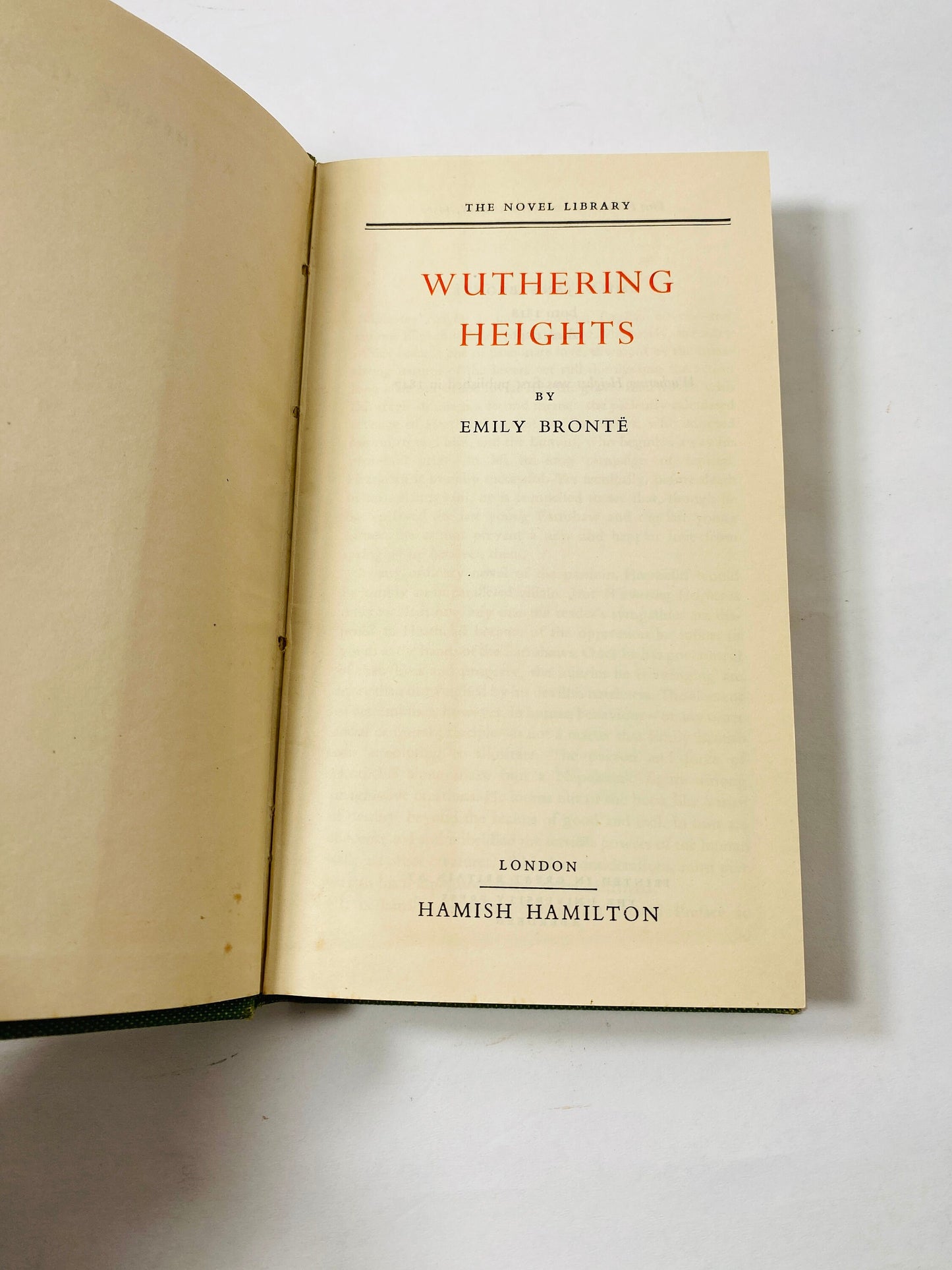 1950 Wuthering Heights by Emily Bronte Beautiful vintage book, London printing Day Fantastic love story and gift. Embossed green home decor