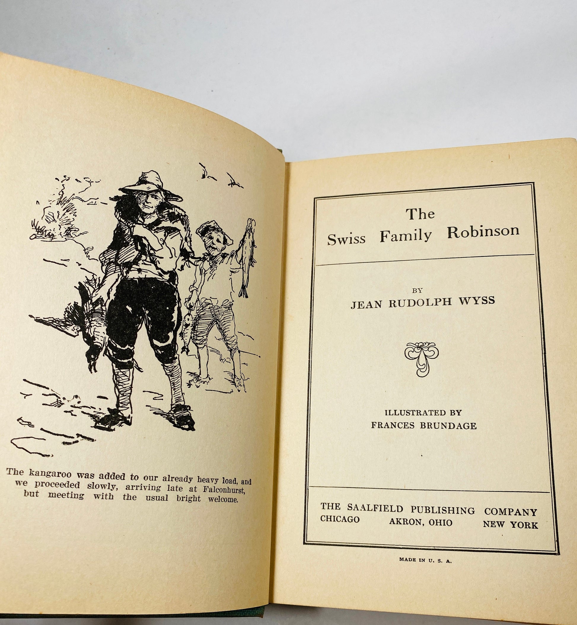 1924 Swiss Family Robinson vintage book by Johann David Wyss about a family who flee Napoleon and ends up shipwrecked on a deserted island