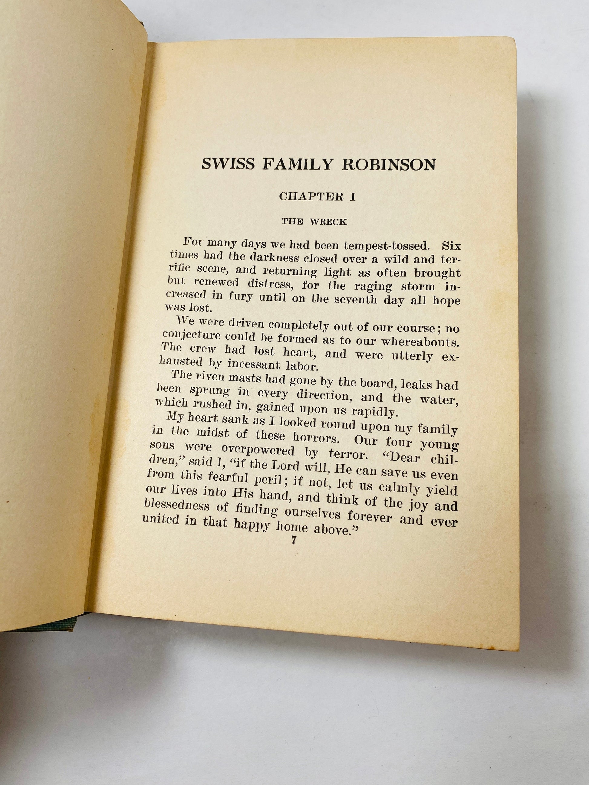 1924 Swiss Family Robinson vintage book by Johann David Wyss about a family who flee Napoleon and ends up shipwrecked on a deserted island