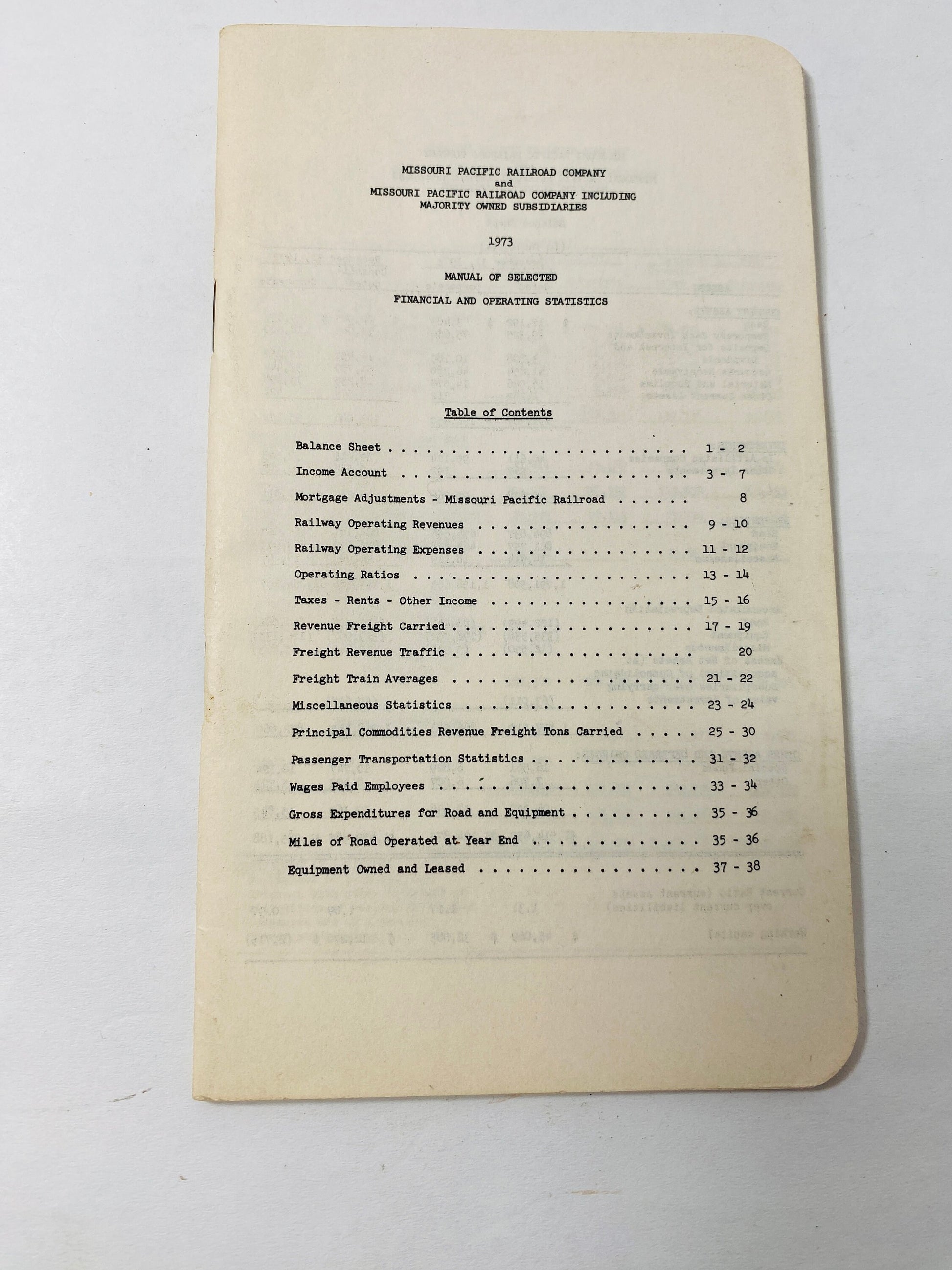 RARE Missouri Pacific Railroad Company Manual of Financial & Operating Statement circa 1973 Freeport Texas Trainmaster