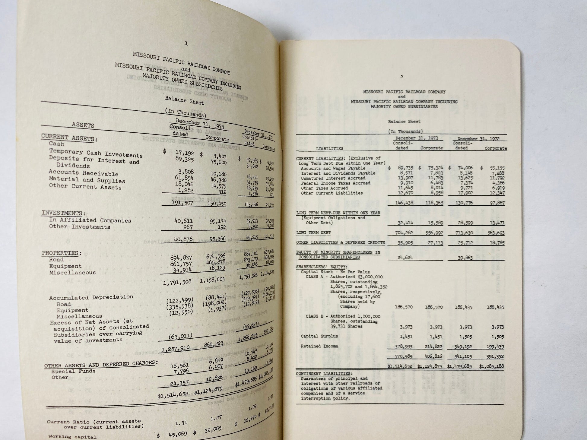 RARE Missouri Pacific Railroad Company Manual of Financial & Operating Statement circa 1973 Freeport Texas Trainmaster