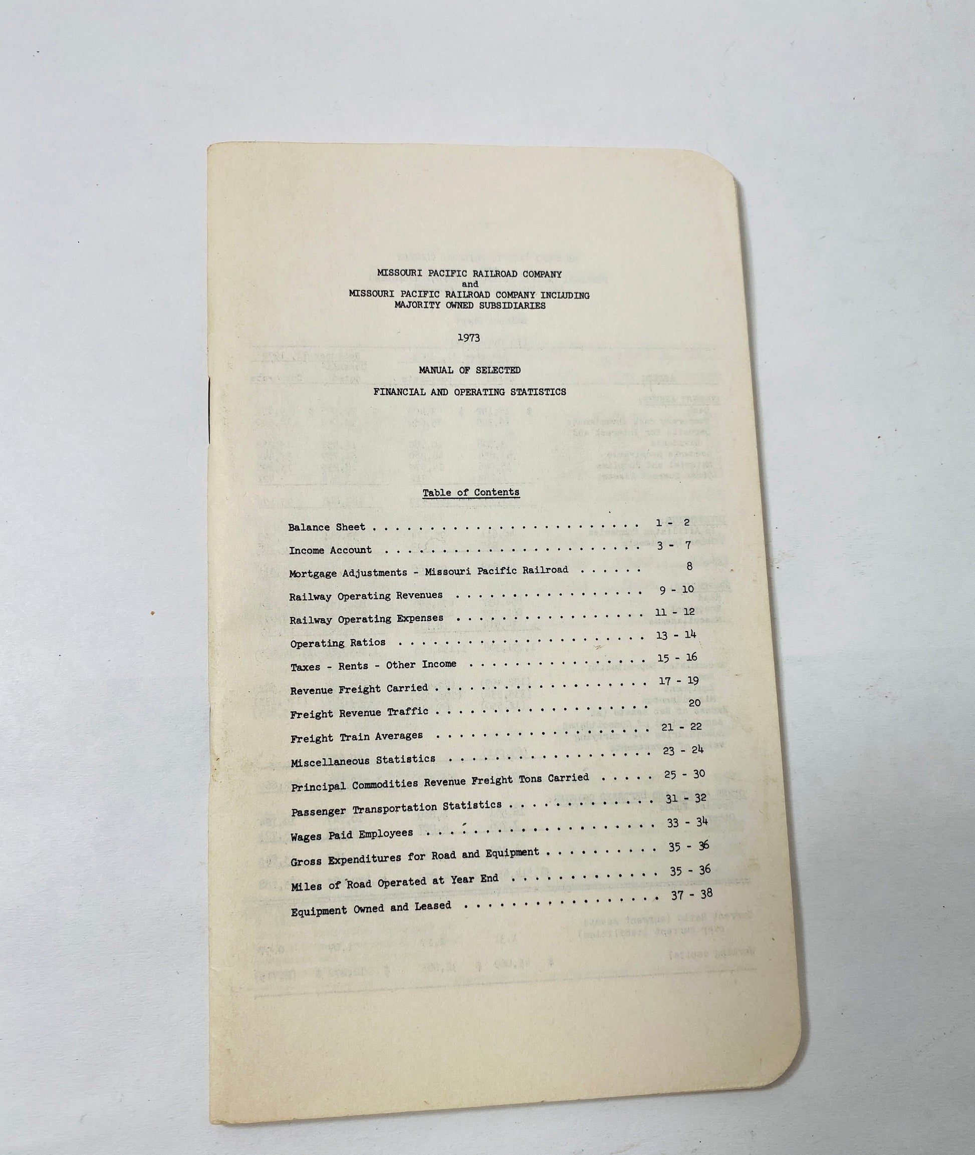 RARE Missouri Pacific Railroad Company Manual of Financial & Operating Statement circa 1973 Freeport Texas Trainmaster