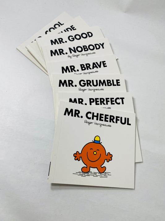 Mr. Lazy Mr Men vintage paperback books by Roger Hargreaves circa 1990 Children's books. Christmas stocking stuffer Cheerful Perfect Brave