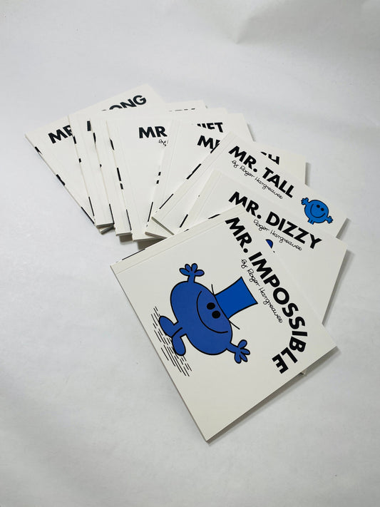 Mr. Lazy Mr Men vintage paperback books by Roger Hargreaves circa 1990 Children's books. Christmas stocking stuffer Impossible Dizzy Tall