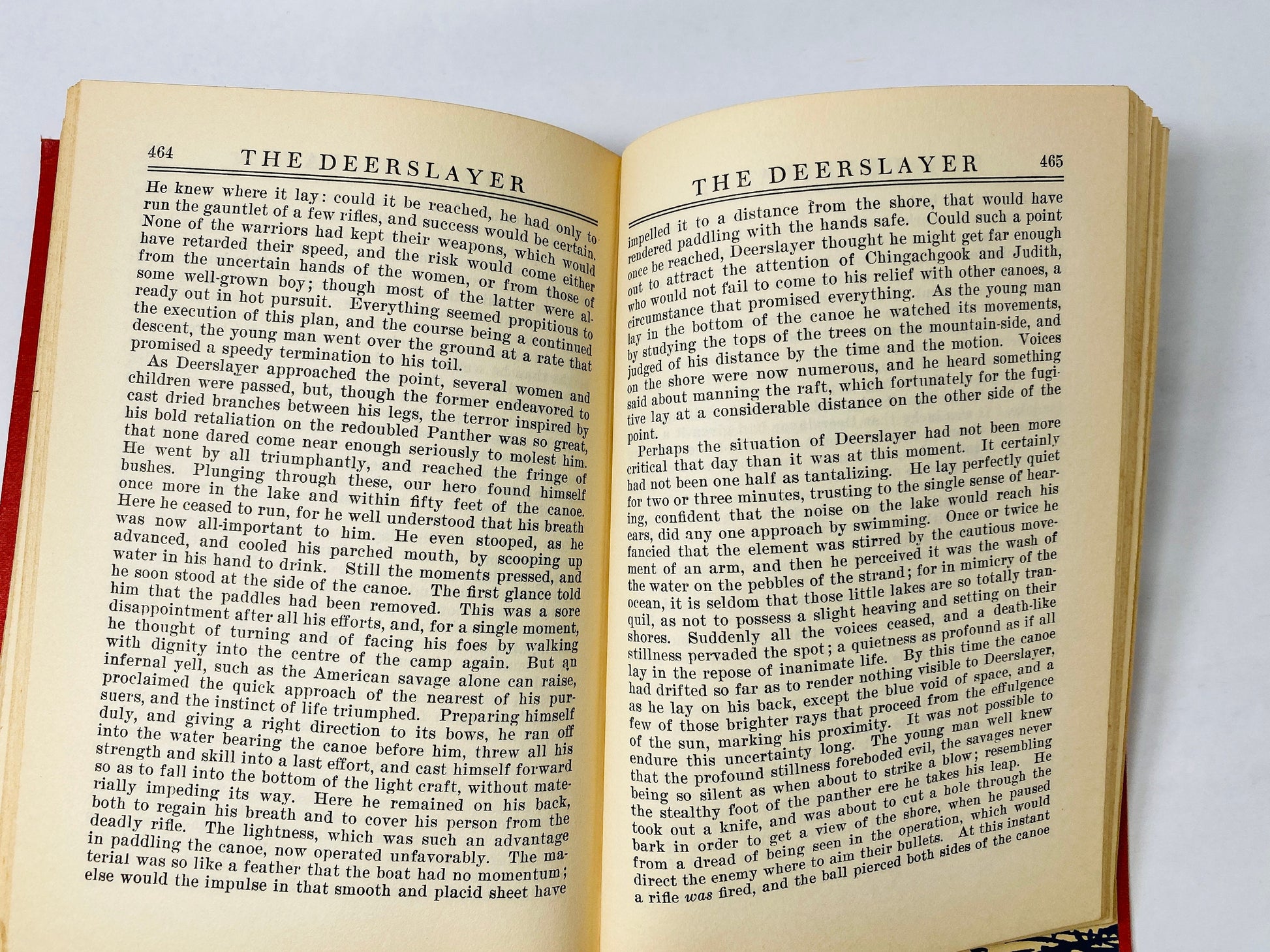 James Fenimore Cooper Deerslayer circa 1900 red vintage book with black embossing