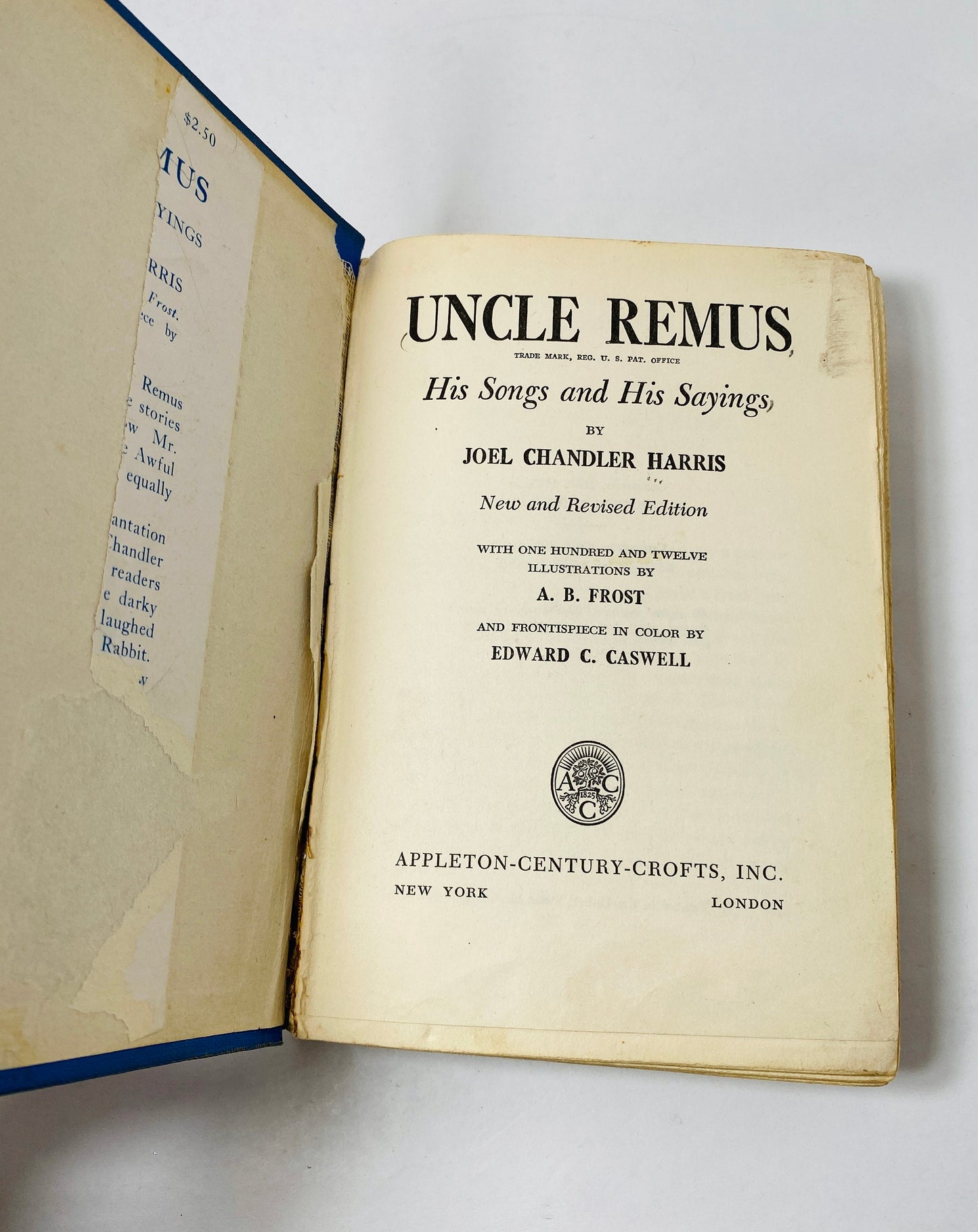 Uncle Remus Stories vintage book circa 1921 by Joel Chandler Harris Aesop's Fables Jean de La Fontaine. Blue bookshelf decor Poor Condition