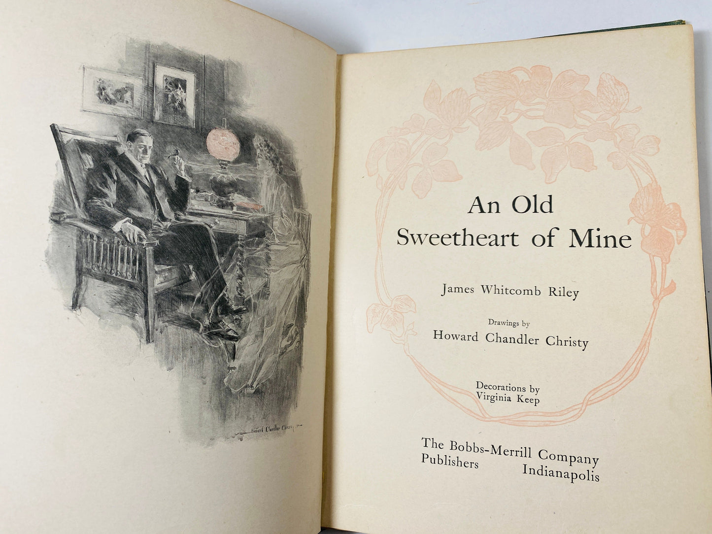 1902 An Old Sweetheart of Mine vintage romantic poetry book by James Whitcomb Riley Antique honeydew green cabin home decor Stocking Stuffer