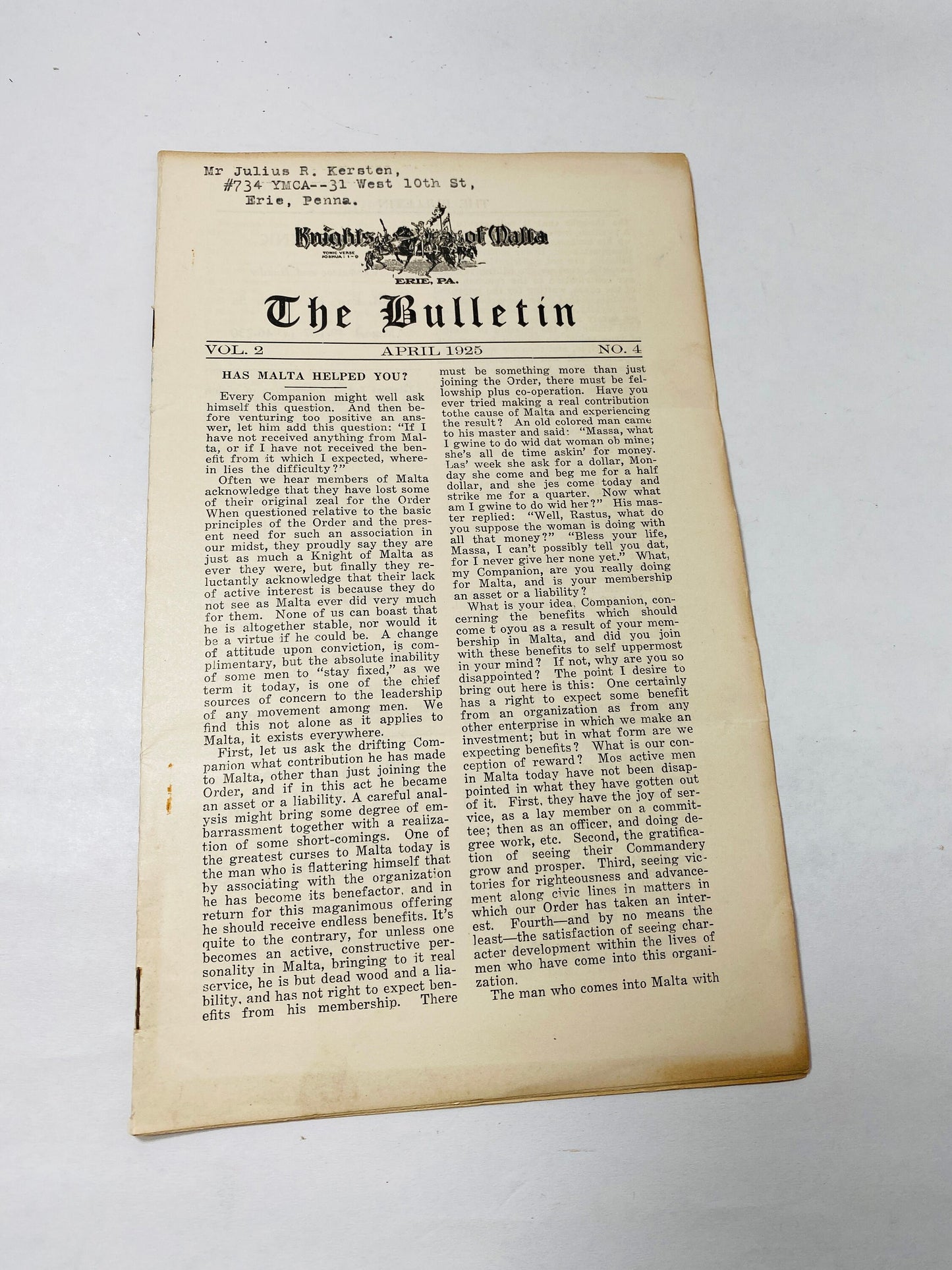 1925 Armistice Military Order of Malta Bulletin vintage collectible Knights booklet hictoical record Erie Pennsylvania ephemera Mortician ad