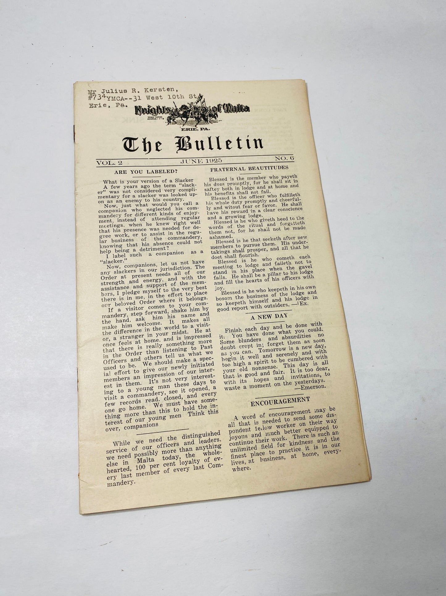 1925 Armistice Military Order of Malta Bulletin vintage collectible Knights booklet hictoical record Erie Pennsylvania ephemera Mortician ad